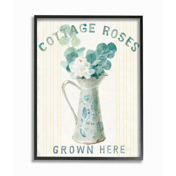 Stupell Industries Country Roses in Milk Tin Off-White Blue Yellow Painting Framed Wall Art Design by Danhui Nai, 16" x 20", Black Framed