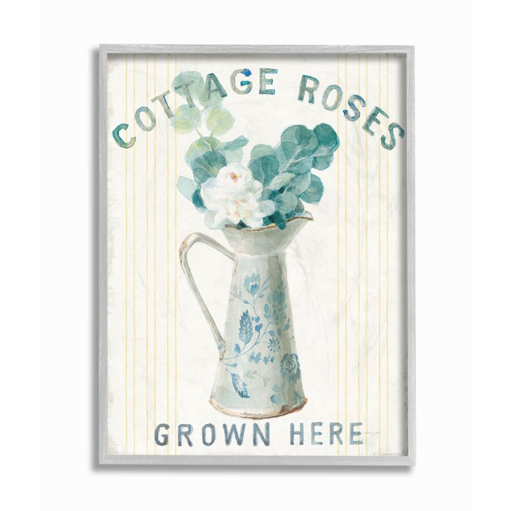 Stupell Industries Country Roses in Milk Tin Off-White Blue Yellow Painting Framed Wall Art Design by Danhui Nai, 16" x 20", Gray Framed