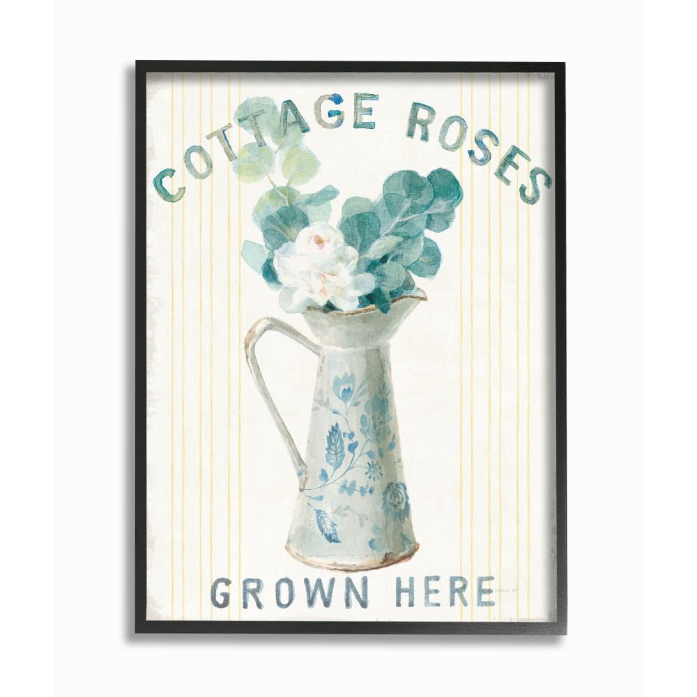 Stupell Industries Country Roses in Milk Tin Off-White Blue Yellow Painting Framed Wall Art Design by Danhui Nai, 24" x 30", Black Framed