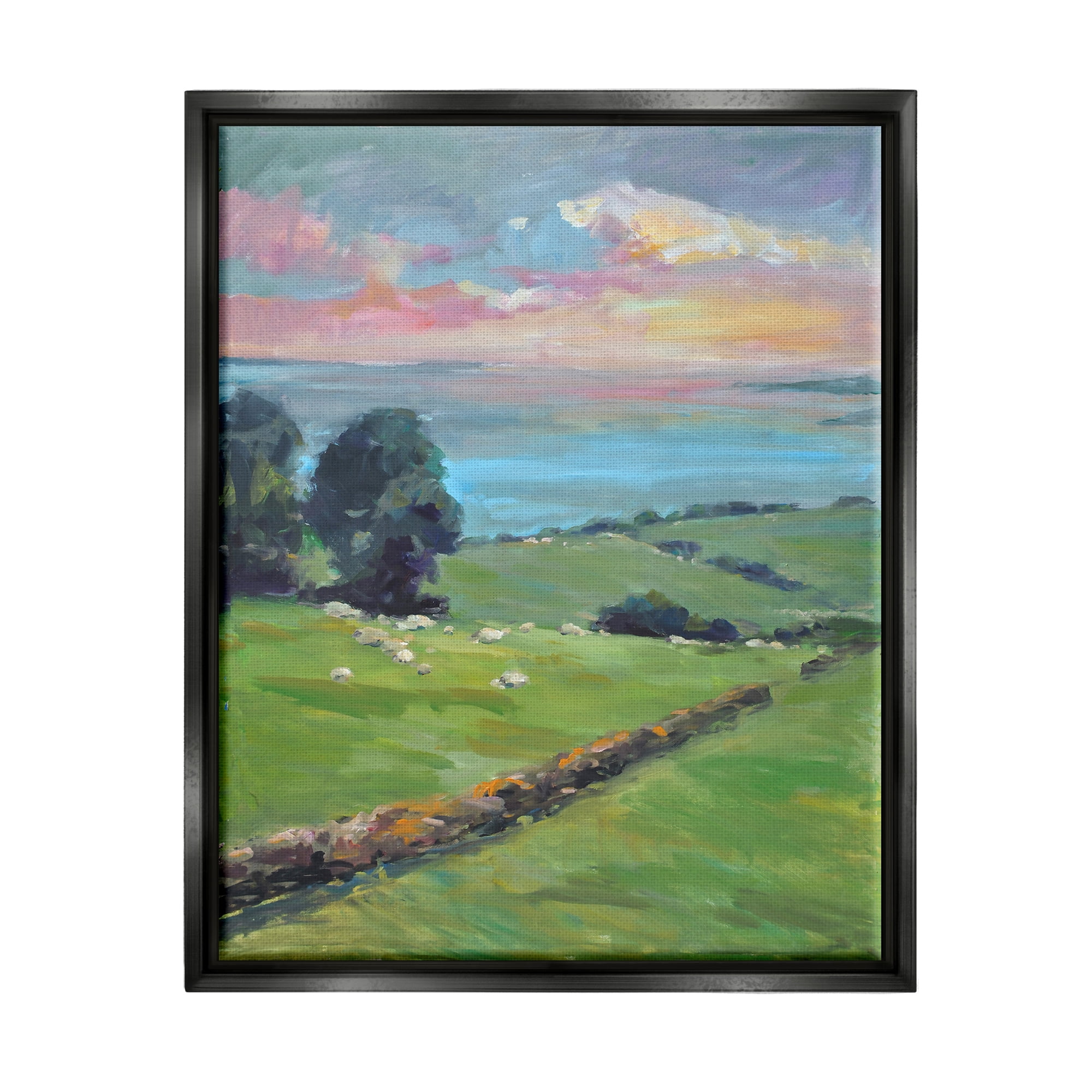 Stupell Industries Country Rural Grasslands Striking Pink Sunset Sky Painting Jet Black Floating Framed Canvas Print Wall Art, Design by Allayn Stevens