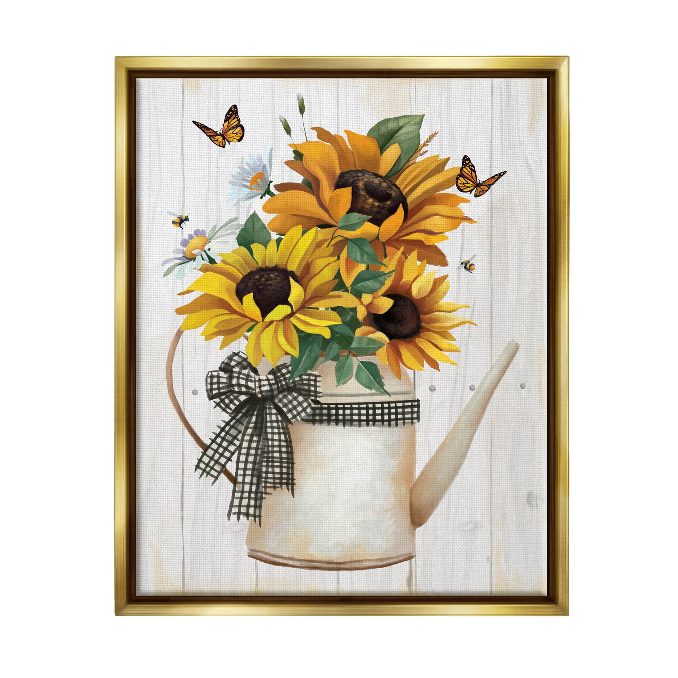 Stupell Industries Country Rustic Sunflower Bouquet Graphic Art Metallic Gold Floating Framed Canvas Print Wall Art, Design by Lucca Sheppard