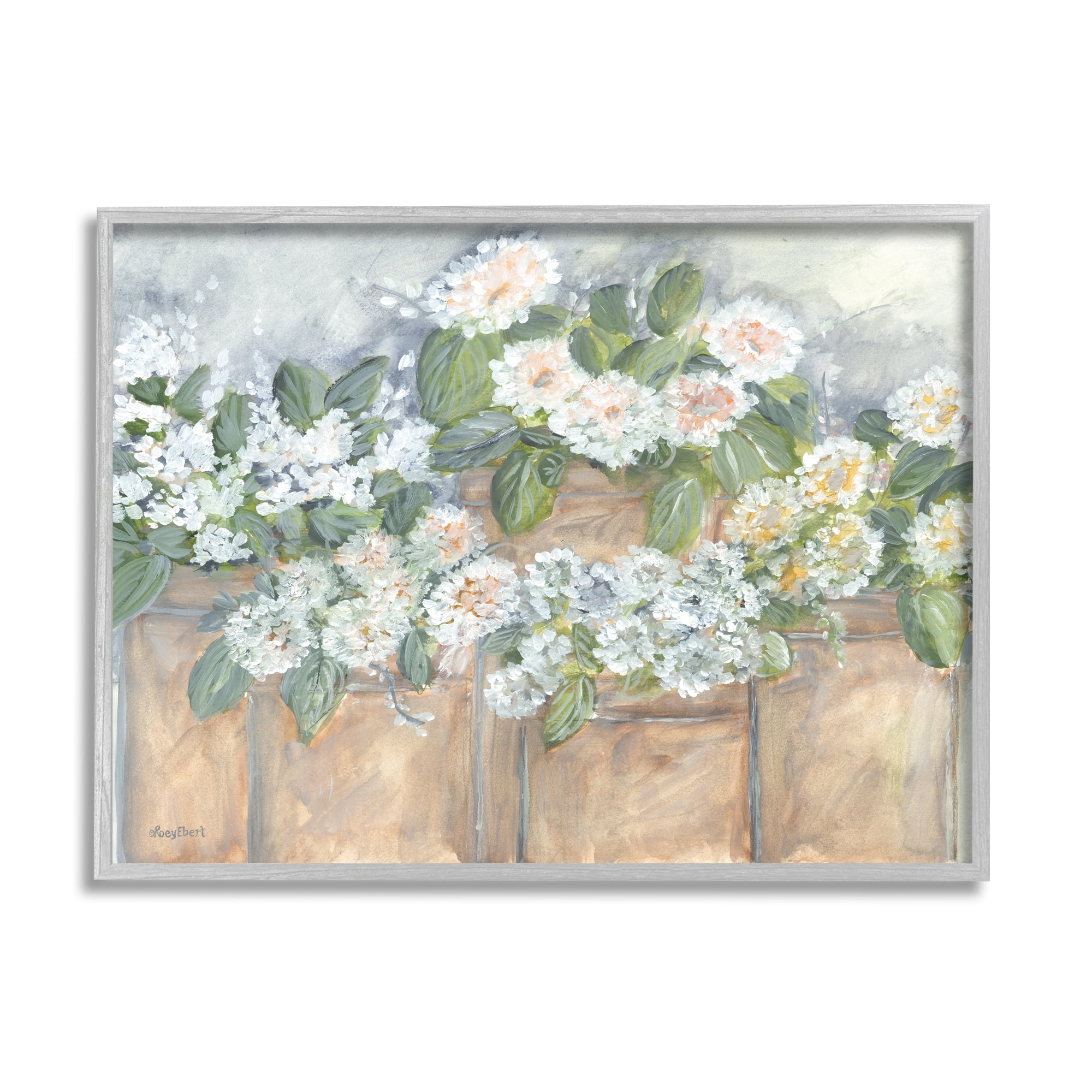 Stupell Industries Country Rustic White Flower Bouquets Arrangement Design Drawings Gray Framed Art Print Wall Art, 20x16, by Roey Ebert