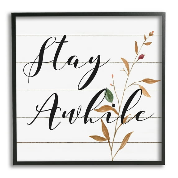 Stupell Industries Country Stay Awhile Botanical & Floral Painting Black Framed Art Print Wall Art, 17 x 17