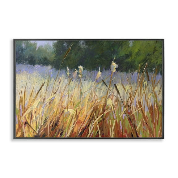 Stupell Industries Country Summer Reeds Landscape & Nature Painting Black Framed Art Print Wall Art, 18 x 12