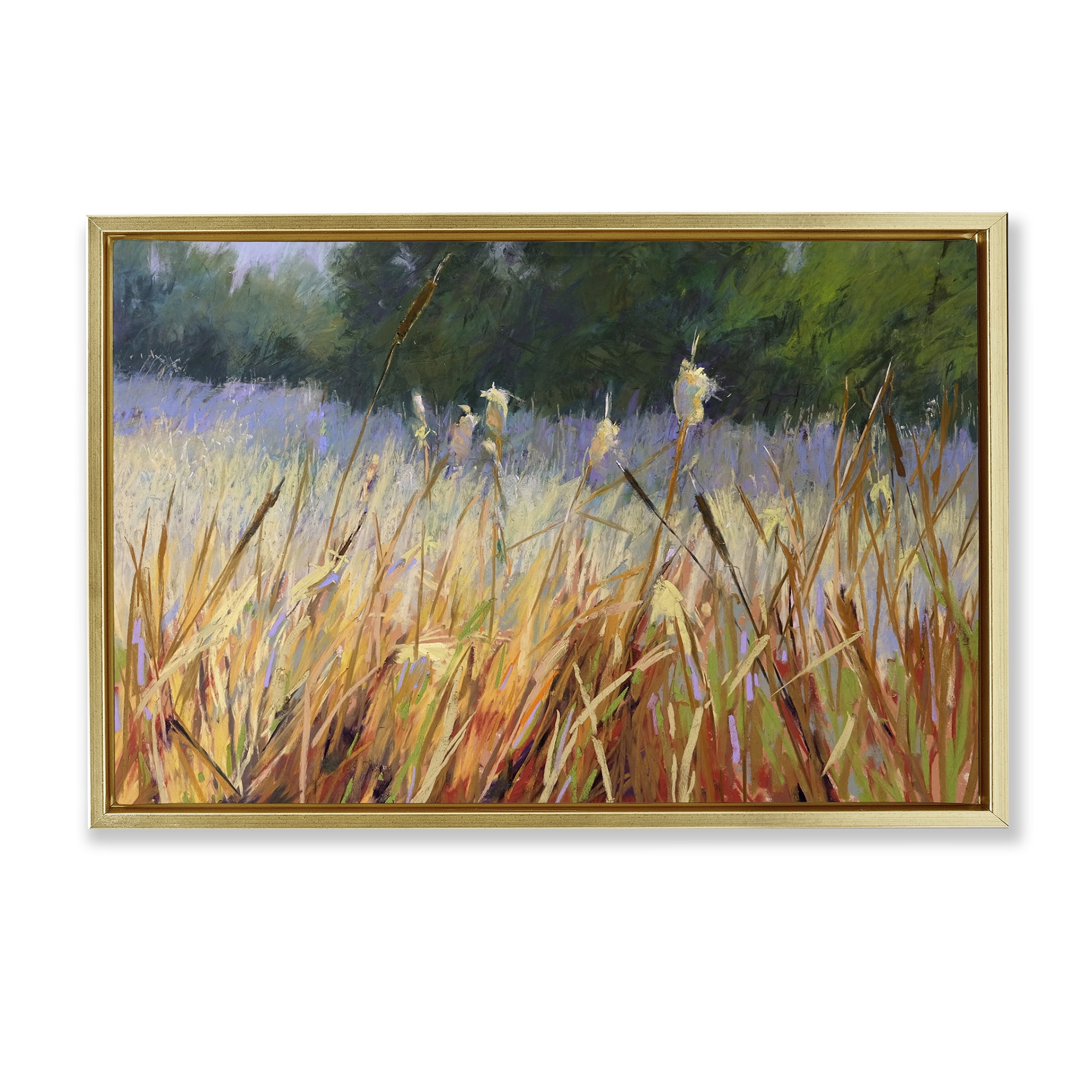 Stupell Industries Country Summer Reeds Landscape & Nature Painting Gold Floater Framed Canvas Art Print Wall Art, 25 x 17