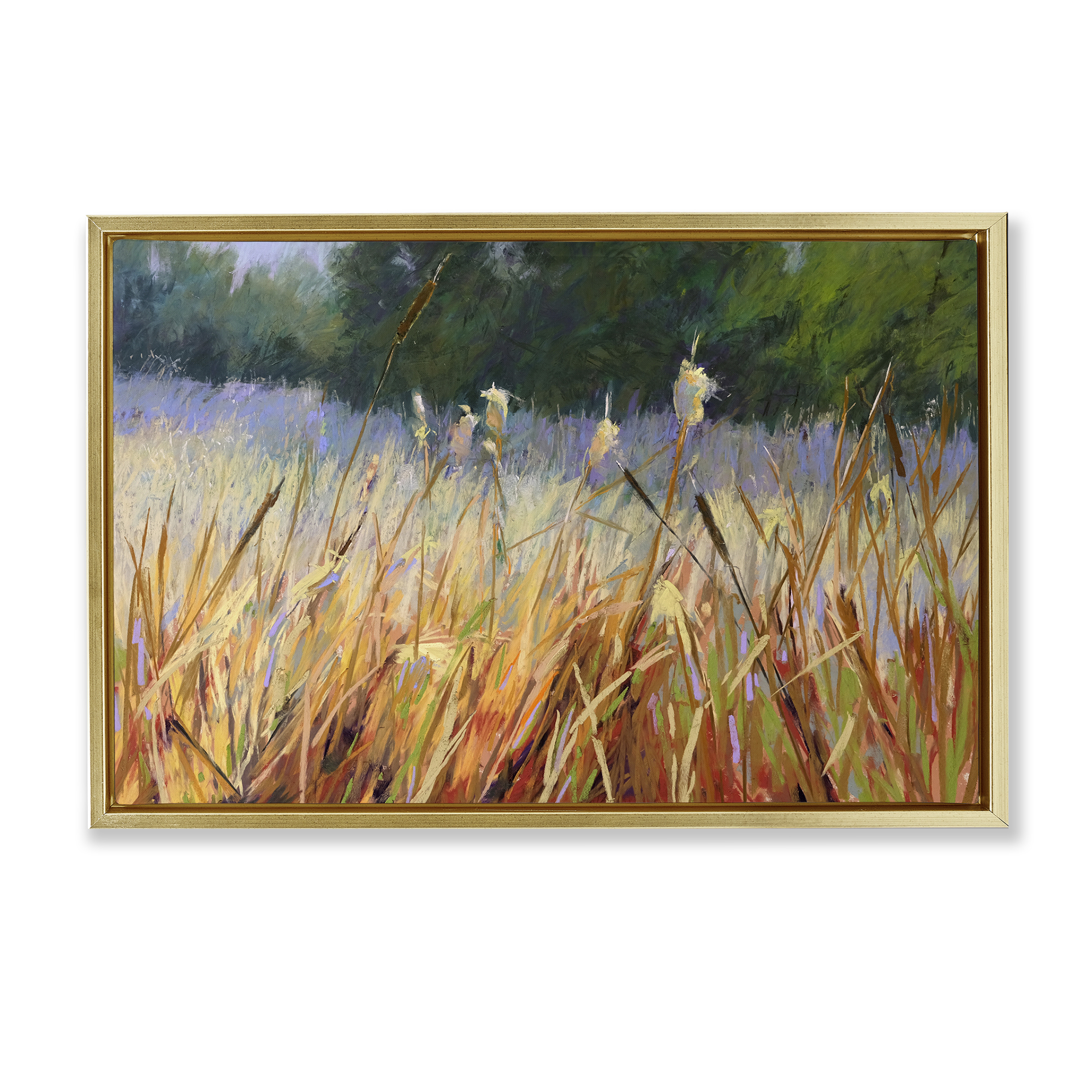 Stupell Industries Country Summer Reeds Landscape & Nature Painting Gold Floater Framed Canvas Art Print Wall Art, 31 x 21