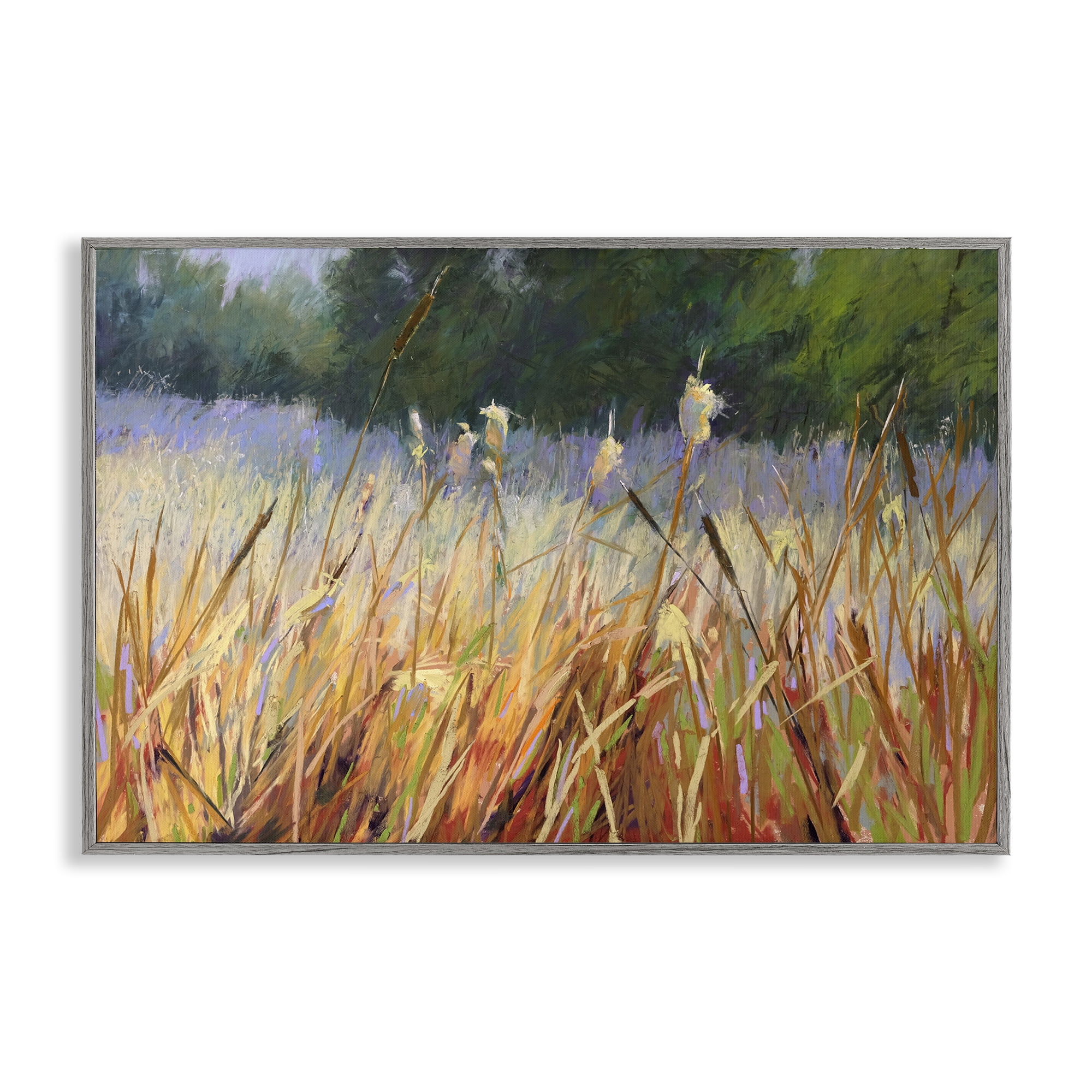 Stupell Industries Country Summer Reeds Landscape & Nature Painting Gray Framed Art Print Wall Art, 18 x 12