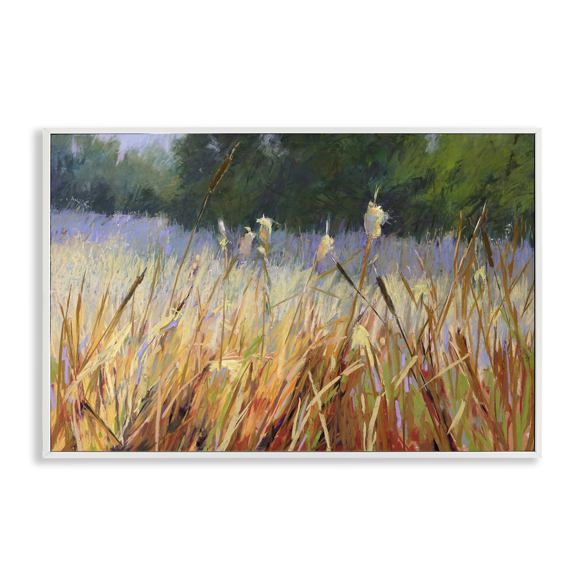 Stupell Industries Country Summer Reeds Landscape & Nature Painting White Framed Art Print Wall Art, 18 x 12