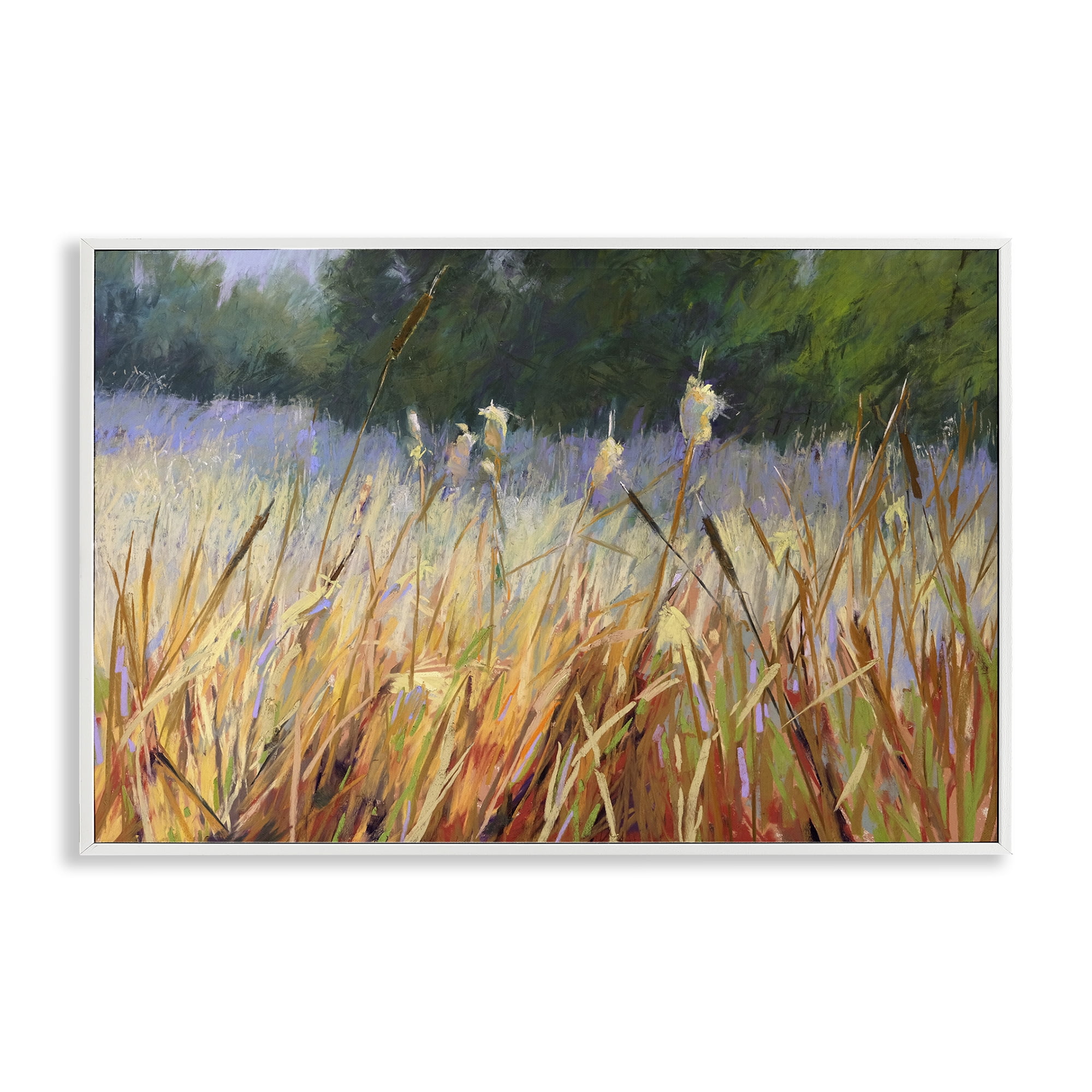 Stupell Industries Country Summer Reeds Landscape & Nature Painting White Framed Art Print Wall Art, 24 x 16