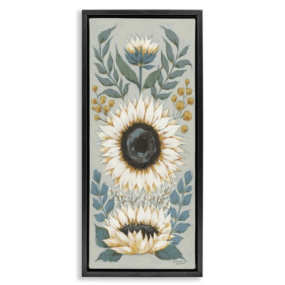 Stupell Industries Country Sunflower Blossoms Botanicals Botanical & Floral Painting Black Floater Framed Canvas Art Print Wall Art, 11 x 25