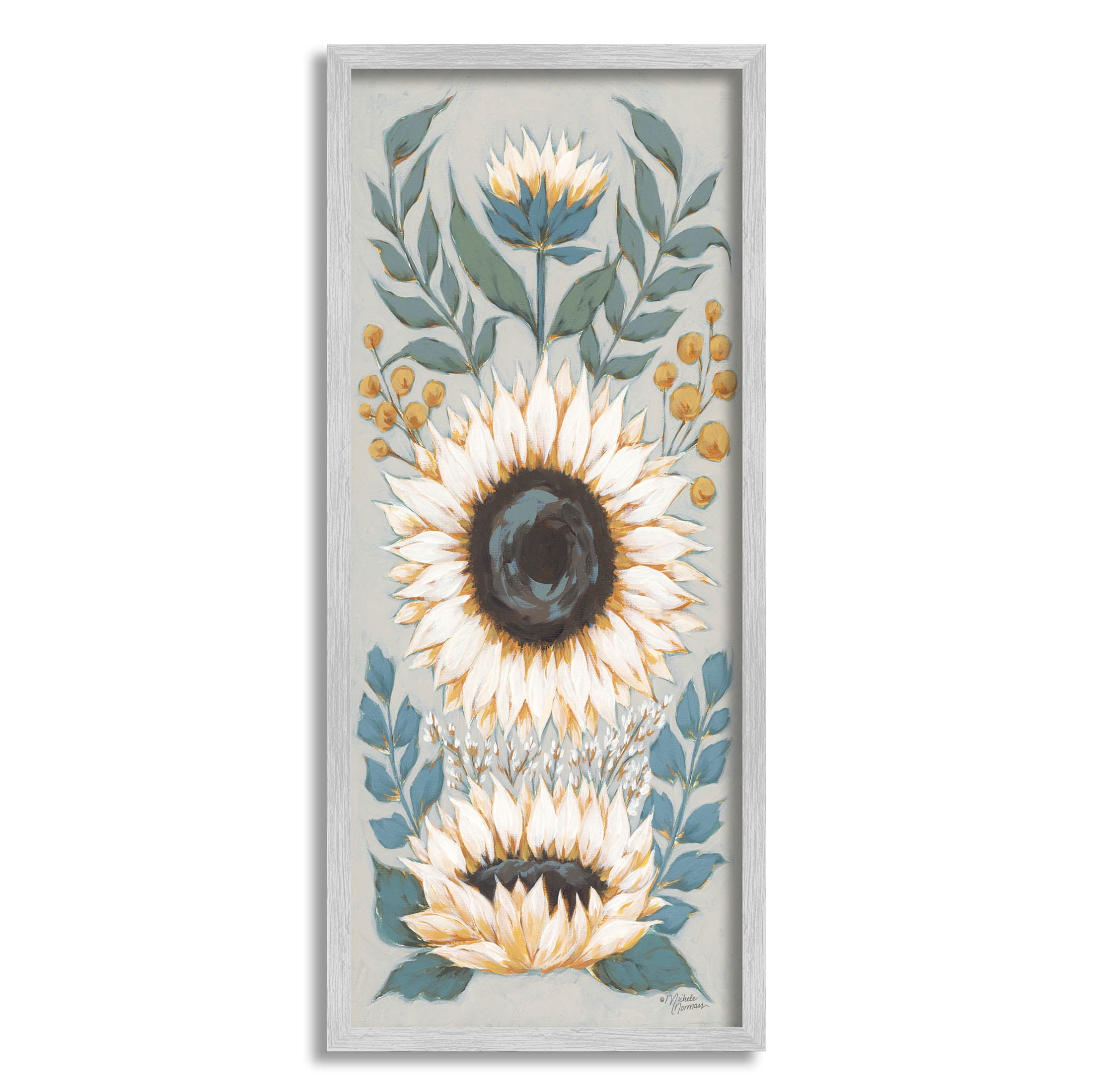 Stupell Industries Country Sunflower Blossoms Botanicals Painting Gray Framed Art Print Wall Art, Design by Michele Norman