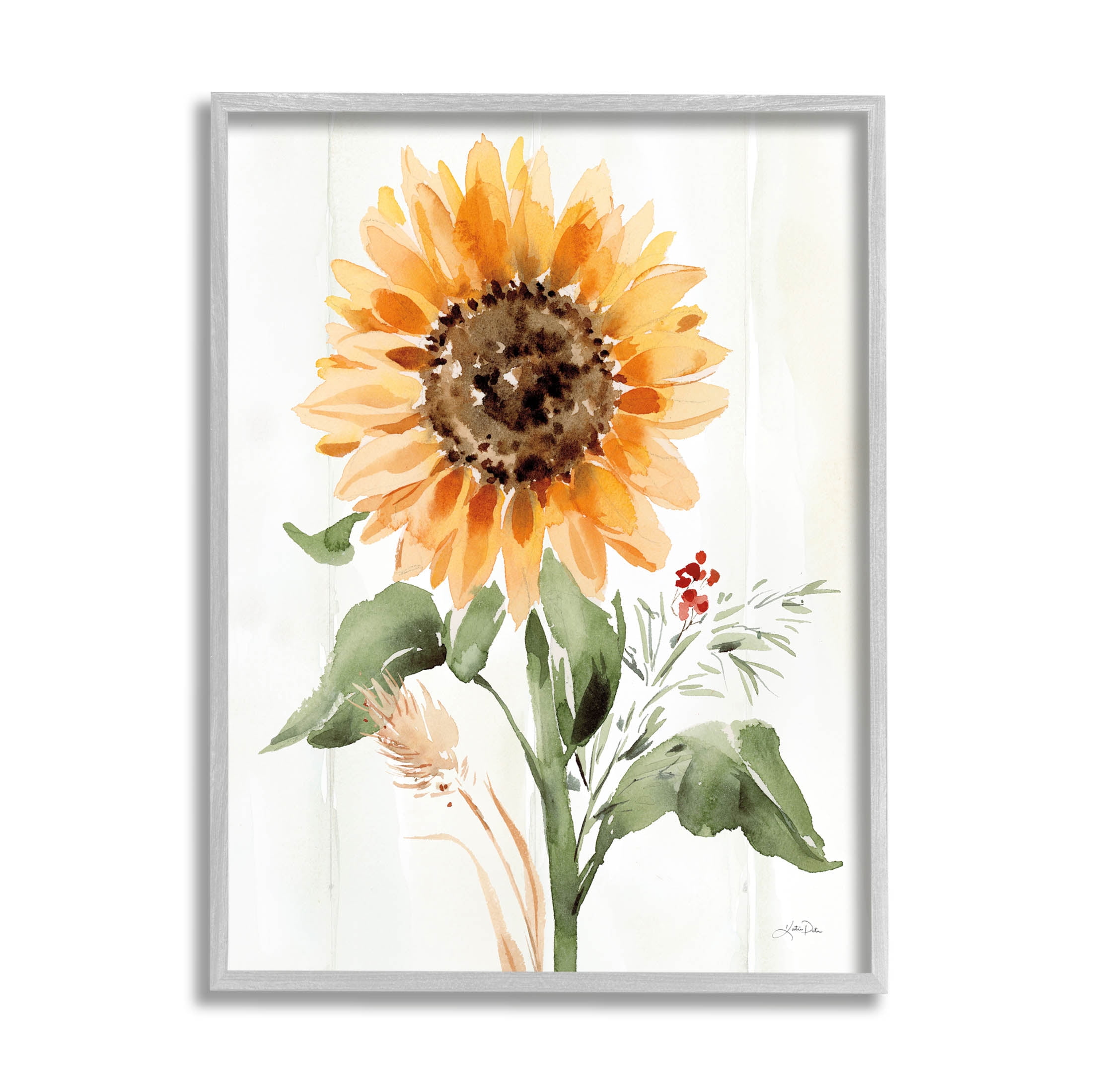 Stupell Industries Country Sunflower Botanicals Graphic Art Gray Framed Art Print Wall Art, Design by Katrina Pete