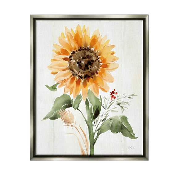Stupell Industries Country Sunflower Botanicals Graphic Art Luster Gray Floating Framed Canvas Print Wall Art, Design by Katrina Pete