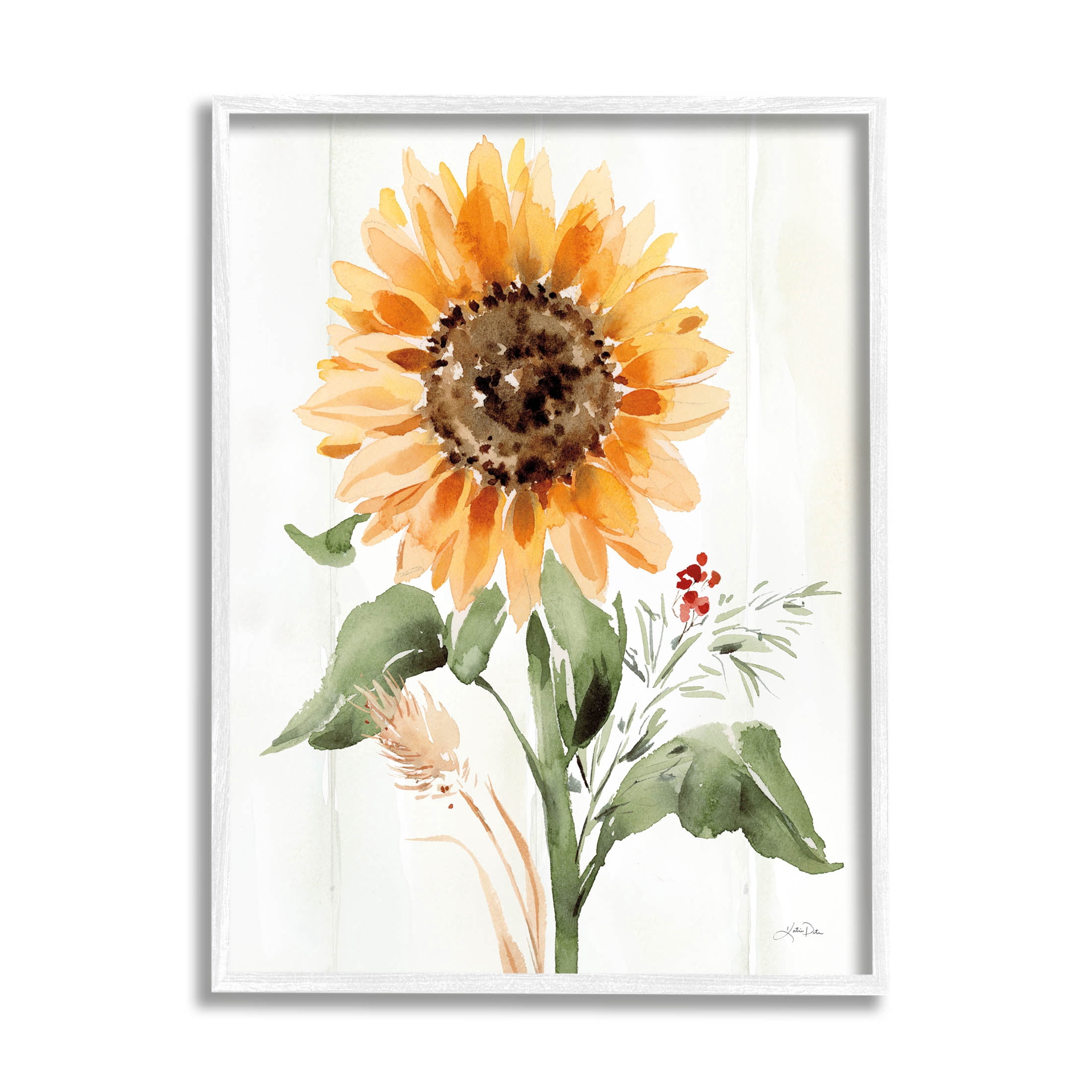Stupell Industries Country Sunflower Botanicals Graphic Art White Framed Art Print Wall Art, Design by Katrina Pete