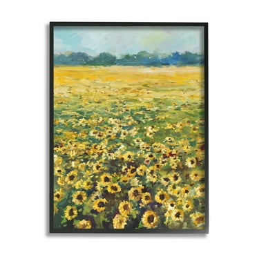 Stupell Industries Country Sunflower Field Yellow Floral Meadow Landscape Landscape Painting Black Framed Art Print Wall Art, 11 x 14