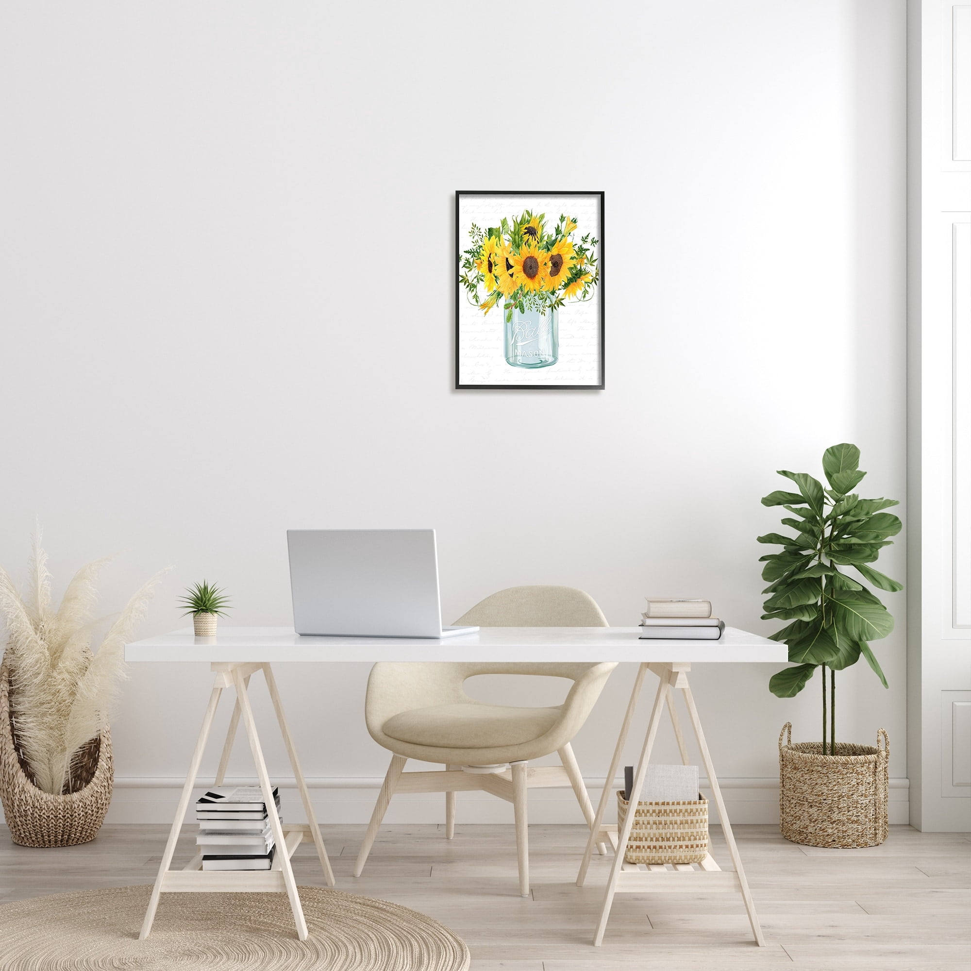 Stupell Industries Country Sunflowers Bouquet Vintage Script Text Pattern Graphic Art Black Framed Art Print Wall Art, Design by Lettered and Lined