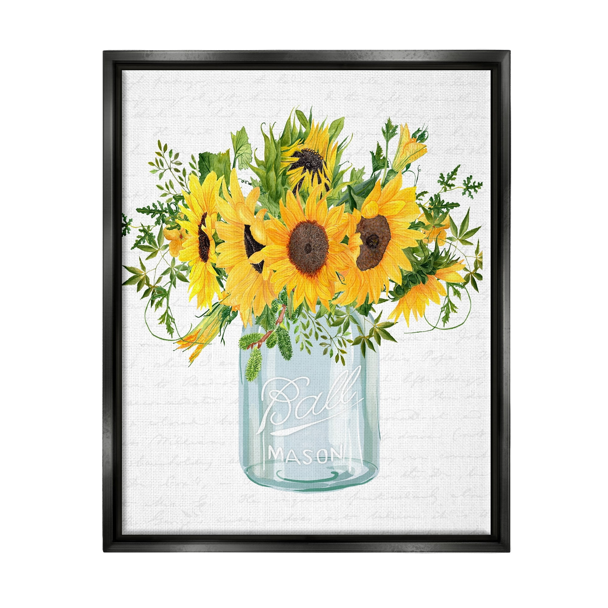 Stupell Industries Country Sunflowers Bouquet Vintage Script Text Pattern Graphic Art Jet Black Floating Framed Canvas Print Wall Art, Design by Lettered and Lined