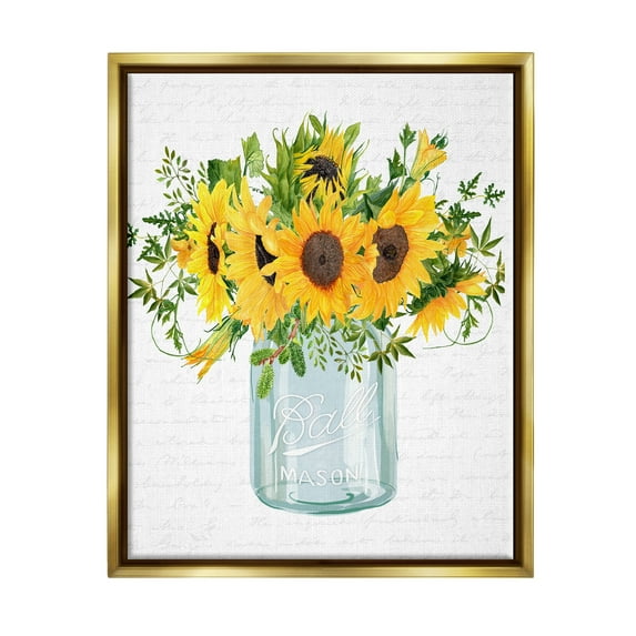 Stupell Industries Country Sunflowers Bouquet Vintage Script Text Pattern Graphic Art Metallic Gold Floating Framed Canvas Print Wall Art, Design by Lettered and Lined