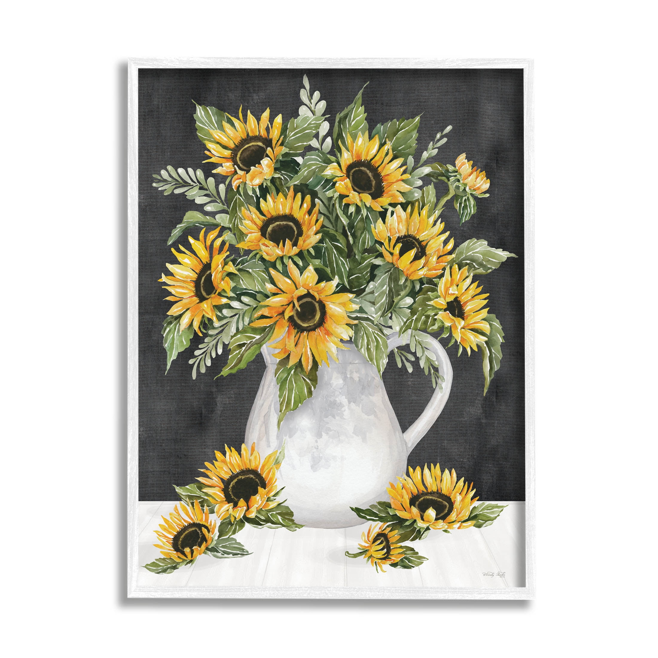Stupell Industries Country Sunflowers Vase Blossom Petals Graphic Art White Framed Art Print Wall Art, Design by Cindy Jacobs