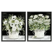 Stupell Industries Country Tins of Flowers Floral & Botanical Painting Black Floater Framed Canvas Art Print Wall Art, 17 x 21, Set of 2