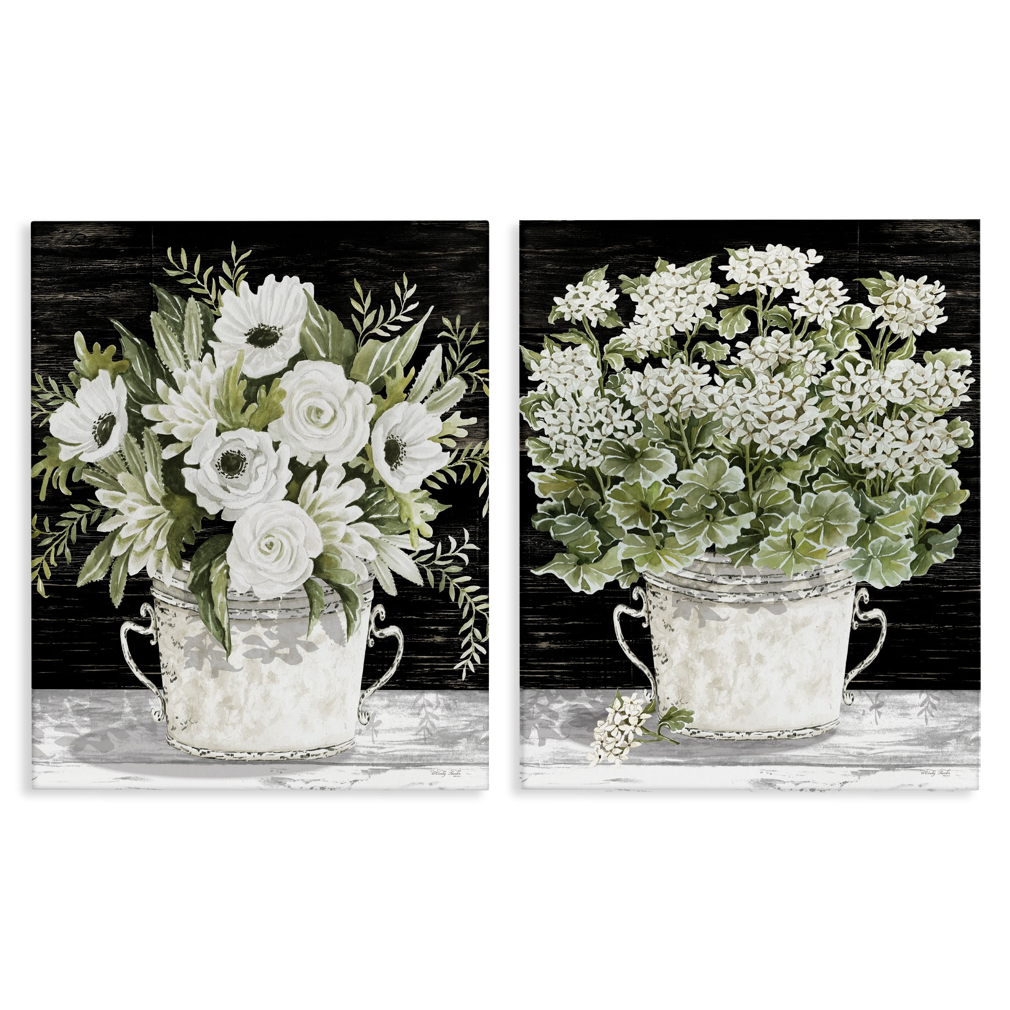 Stupell Industries Country Tins of Flowers Floral & Botanical Painting Wrapped Canvas Art Print Wall Art, 24 x 30, Set of 2