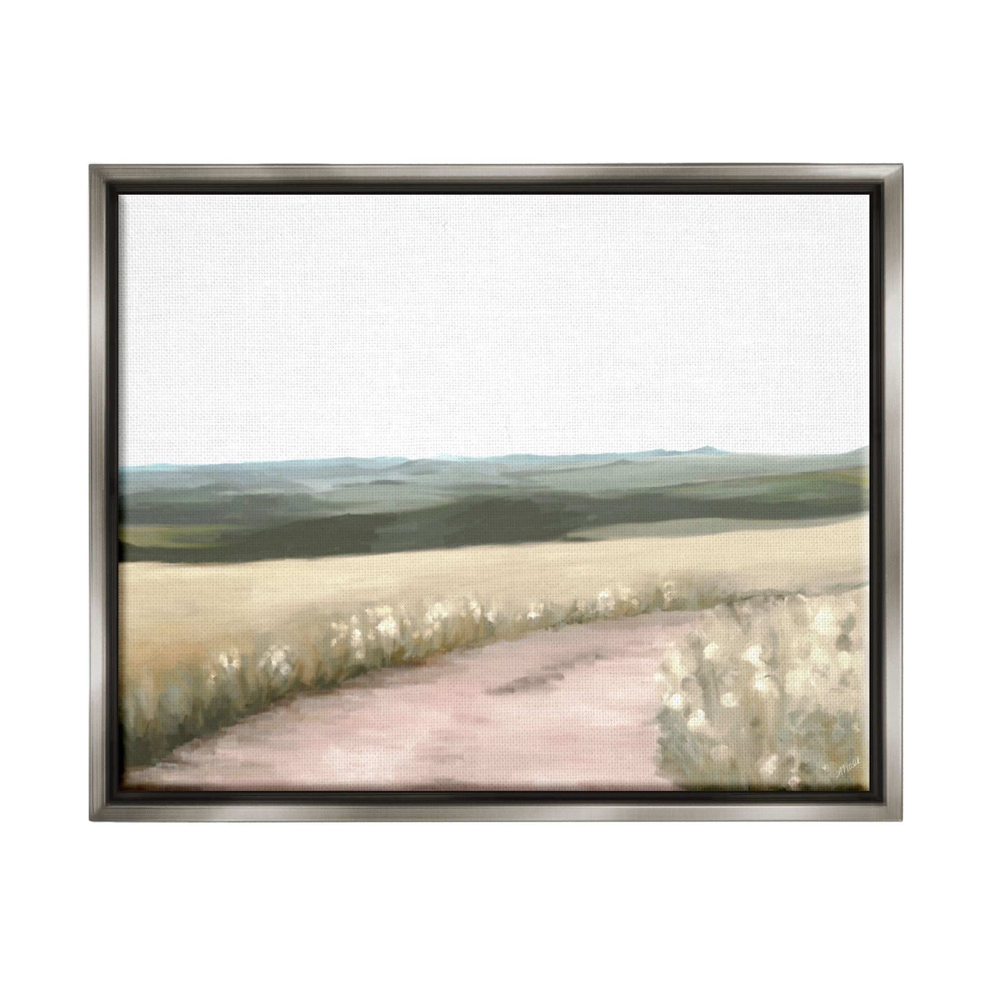 Stupell Industries Country Trail Scenery Nature Painting Gray Floater Framed Art Print Wall Art, 21 x 17