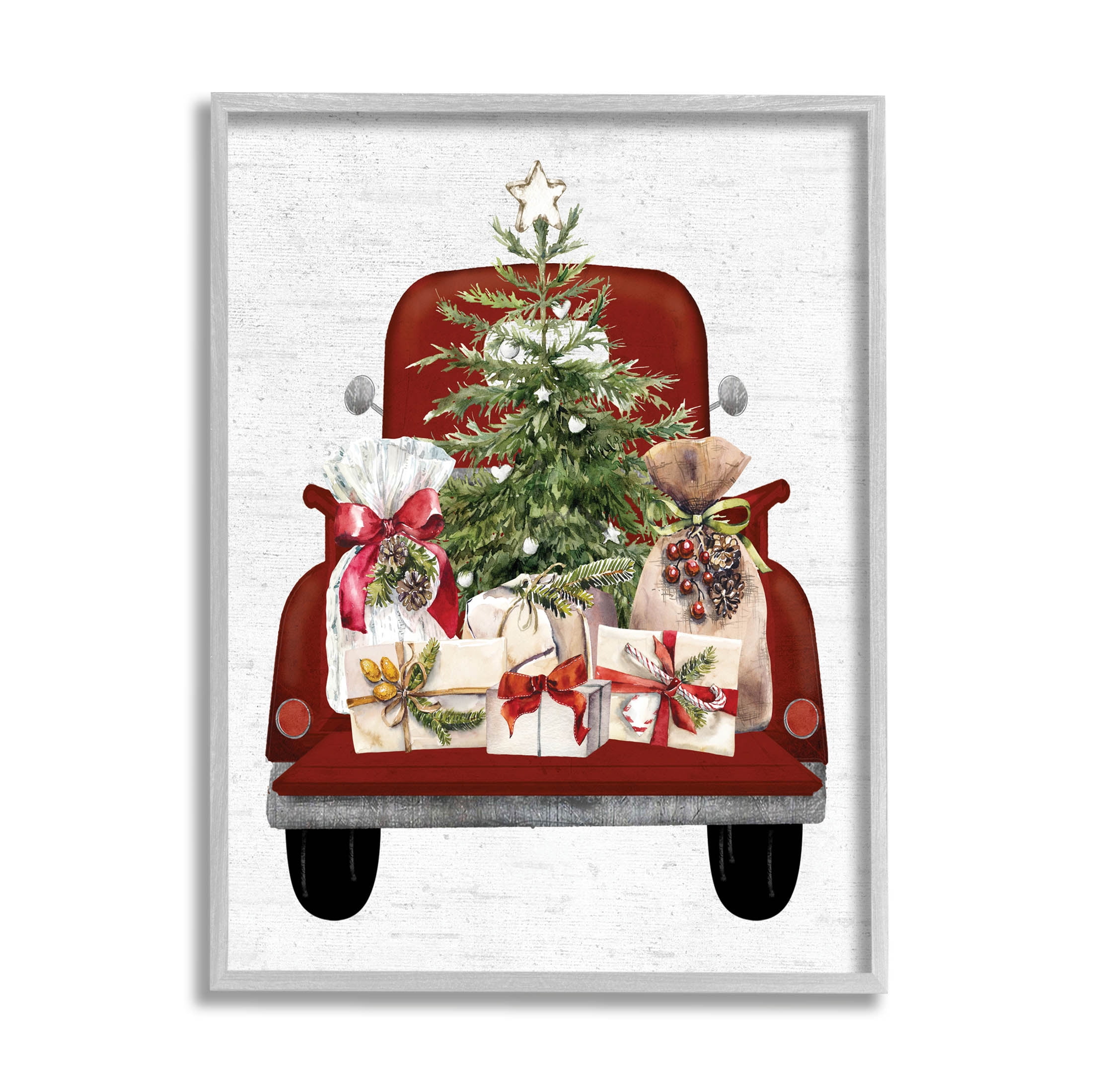 Stupell Industries Country Truck Christmas Gifts Graphic Art Gray Framed Art Print Wall Art, Design by Lettered and Lined