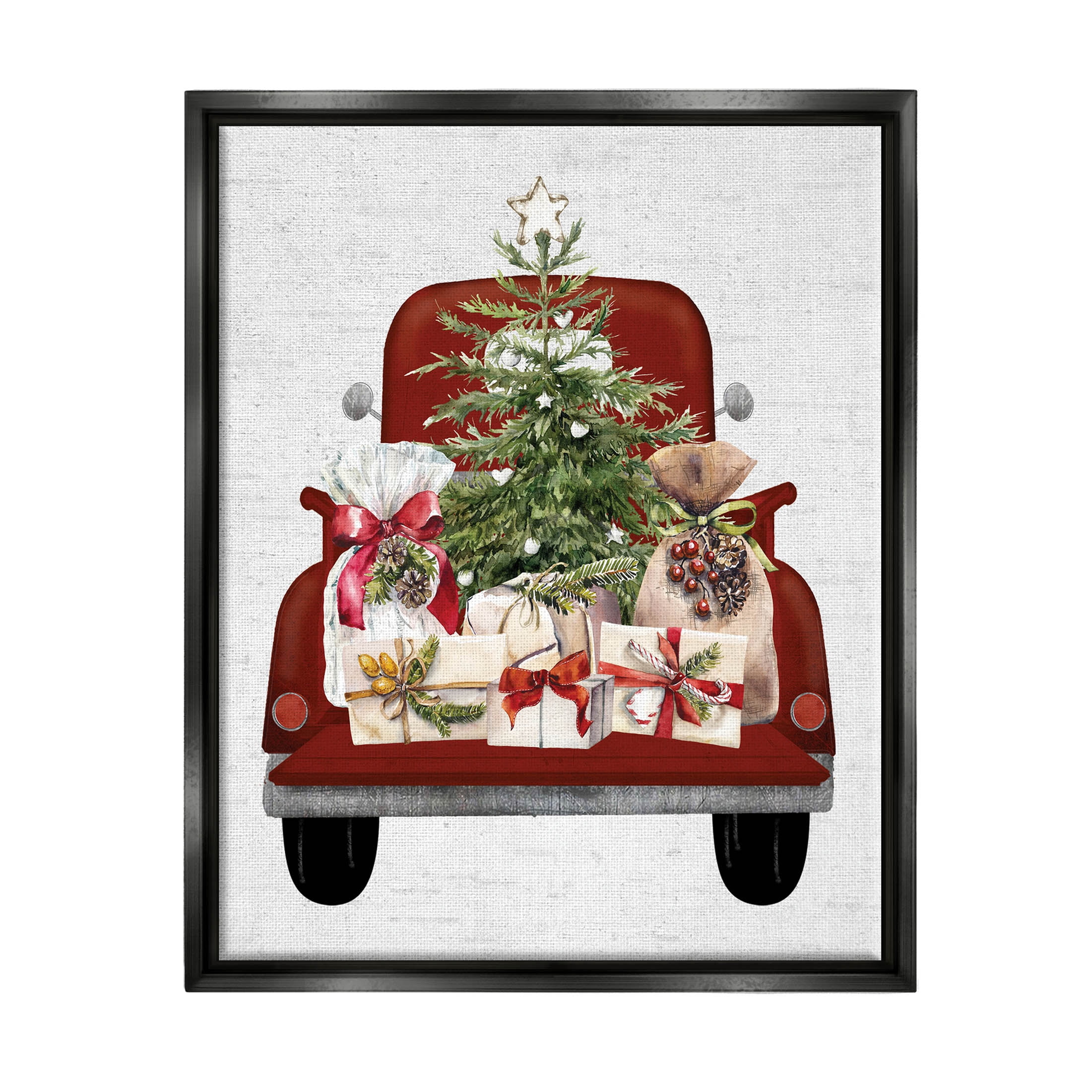 Stupell Industries Country Truck Christmas Gifts Graphic Art Jet Black Floating Framed Canvas Print Wall Art, Design by Lettered and Lined
