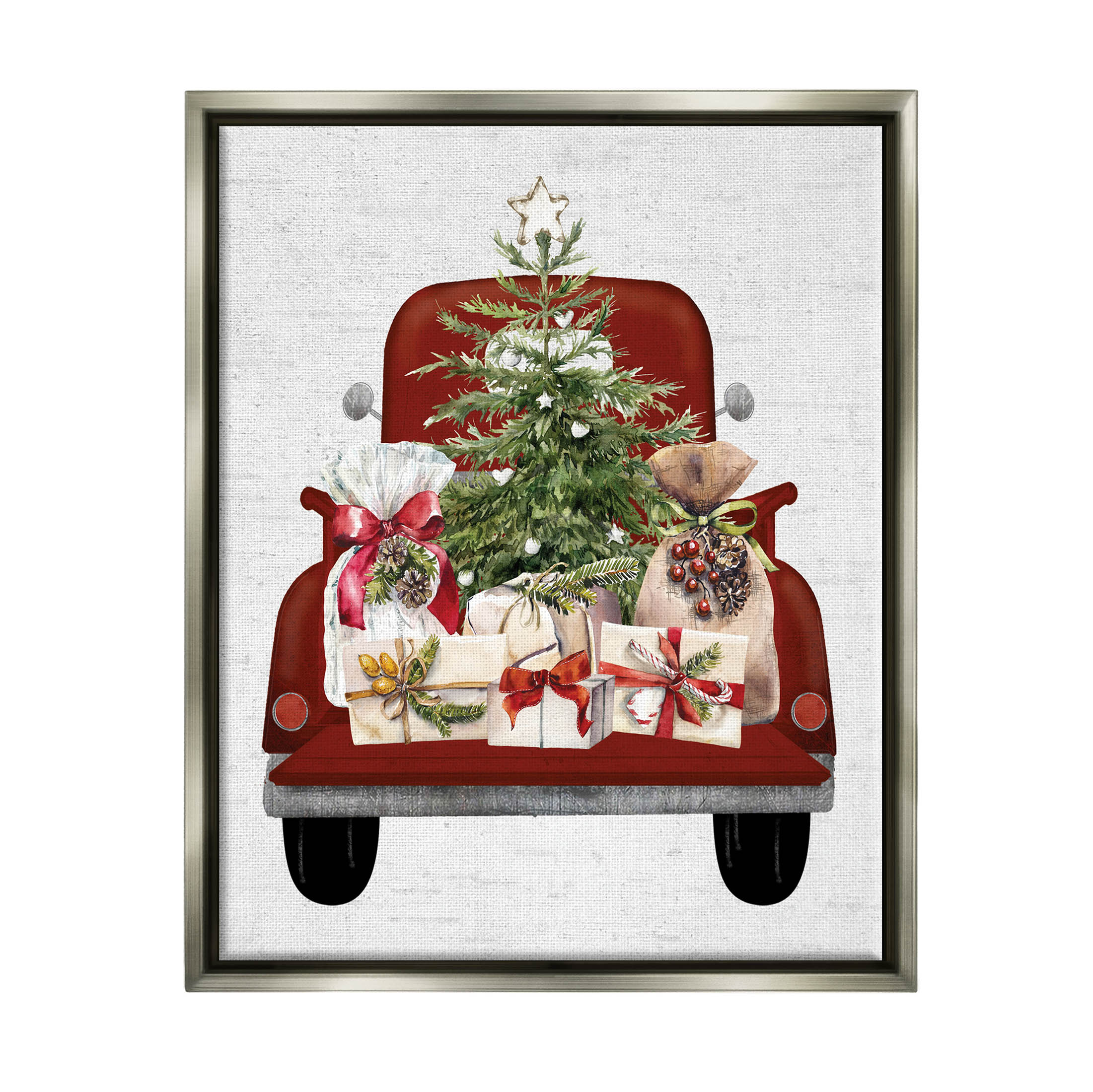 Stupell Industries Country Truck Christmas Gifts Graphic Art Luster Gray Floating Framed Canvas Print Wall Art, Design by Lettered and Lined