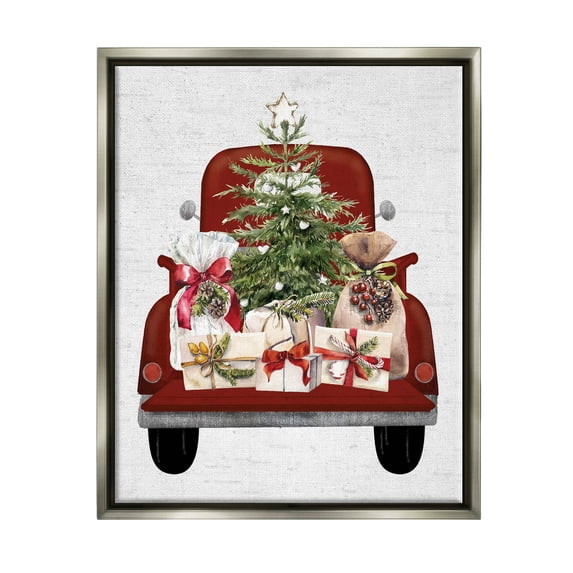 Stupell Industries Country Truck Christmas Gifts Graphic Art Luster Gray Floating Framed Canvas Print Wall Art, Design by Lettered and Lined