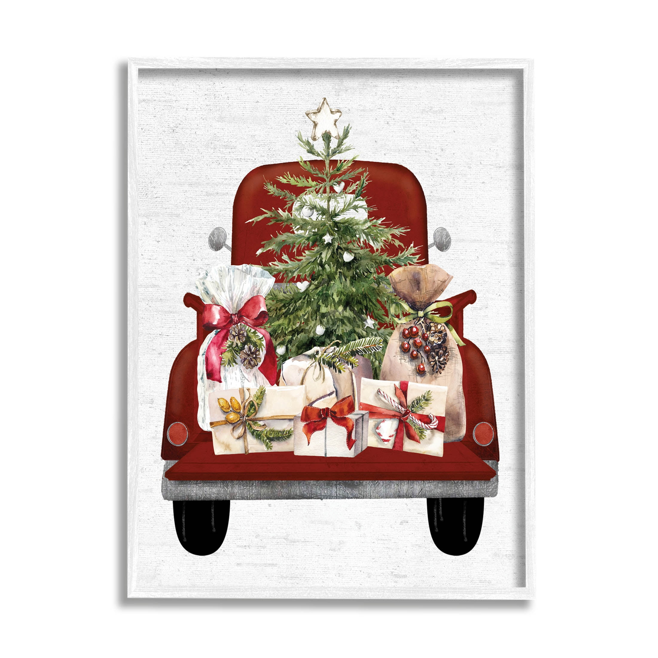 Stupell Industries Country Truck Christmas Gifts Graphic Art White Framed Art Print Wall Art, Design by Lettered and Lined