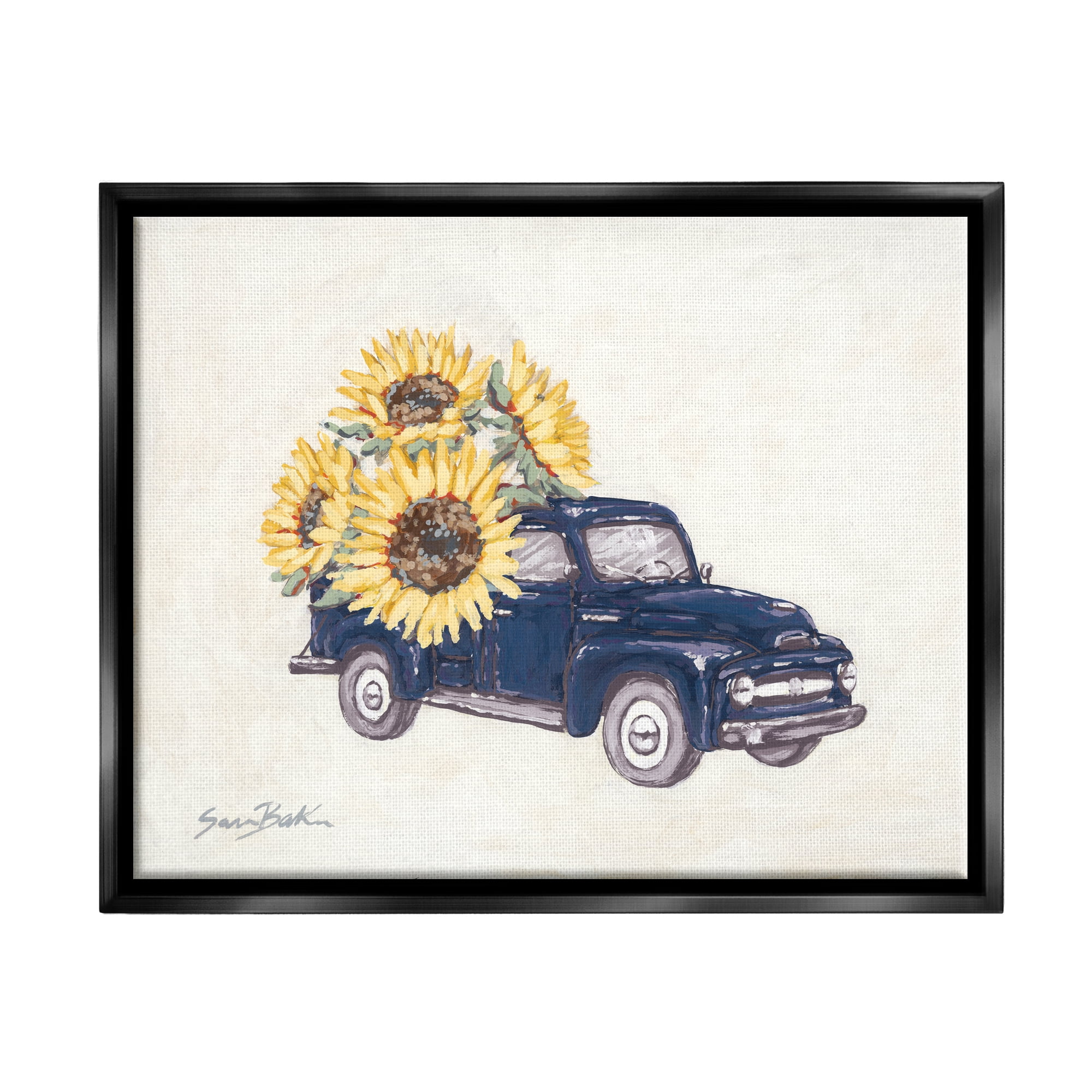 Stupell Industries Country Truck with Sunflowers Botanical & Floral Painting Black Floater Framed Art Print Wall Art, 31 x 25