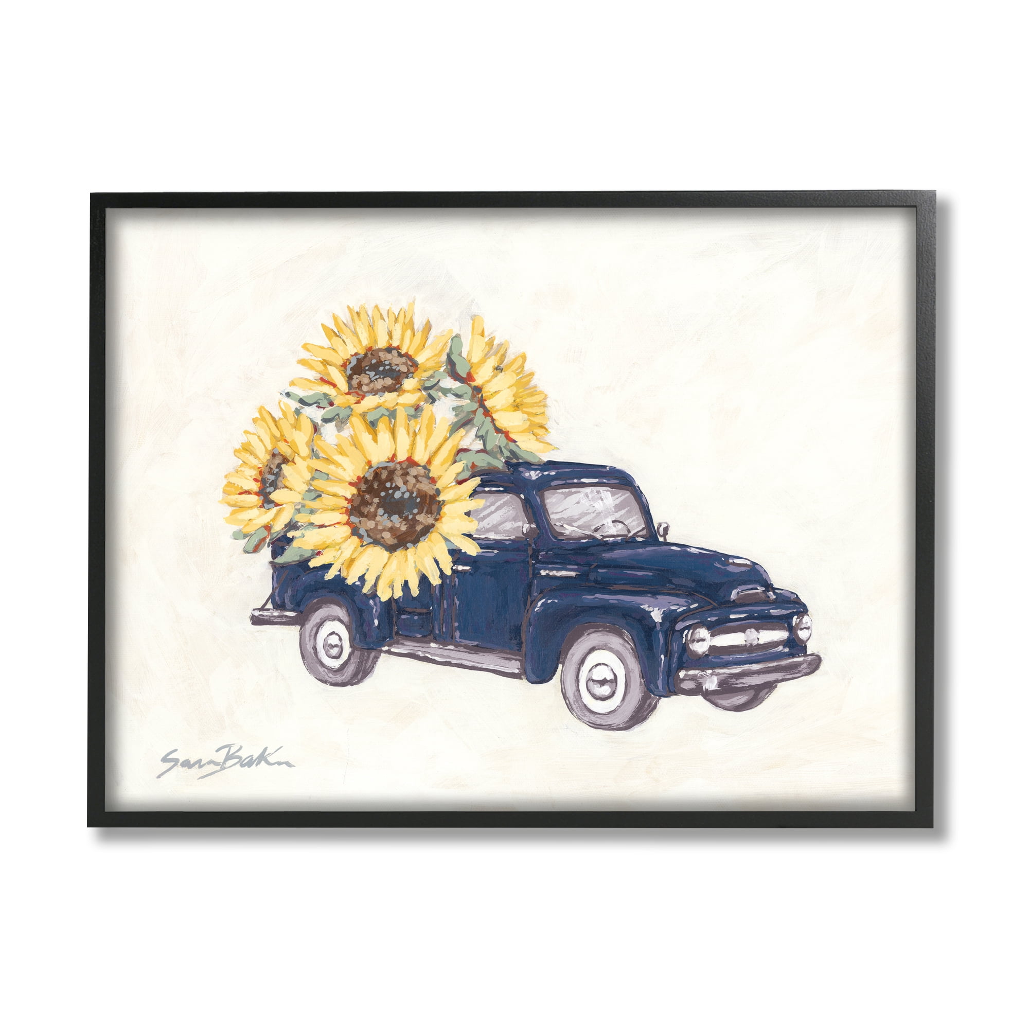 Stupell Industries Country Truck with Sunflowers Botanical & Floral Painting Black Framed Art Print Wall Art, 14 x 11