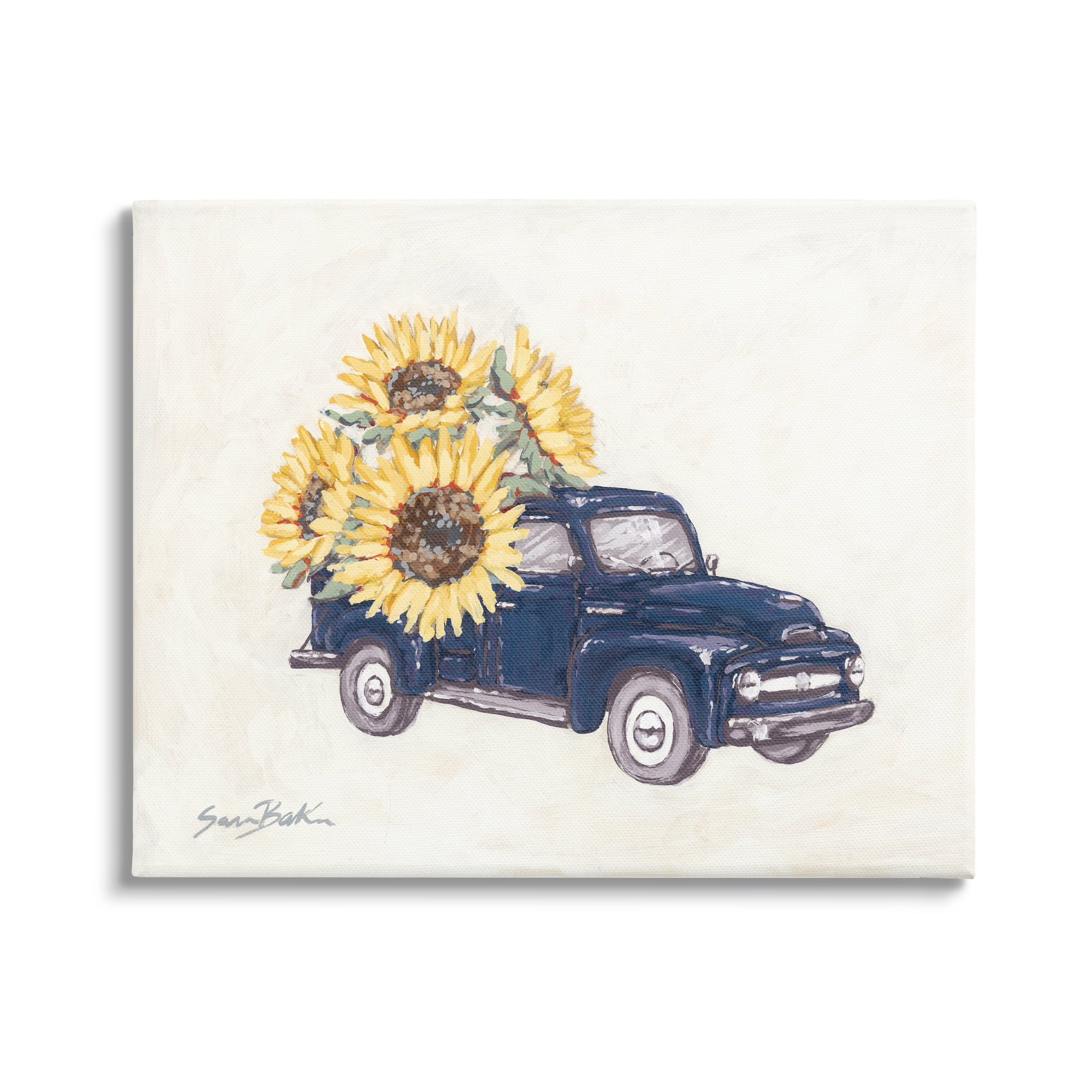 Stupell Industries Country Truck with Sunflowers Botanical & Floral Painting Gallery Wrapped Canvas Print Wall Art, 30 x 24