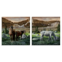 Stupell Industries Country Valley Horses Grazing Animals Painting Wrapped Canvas Art Print Wall Art, 17 x 17, Set of 2