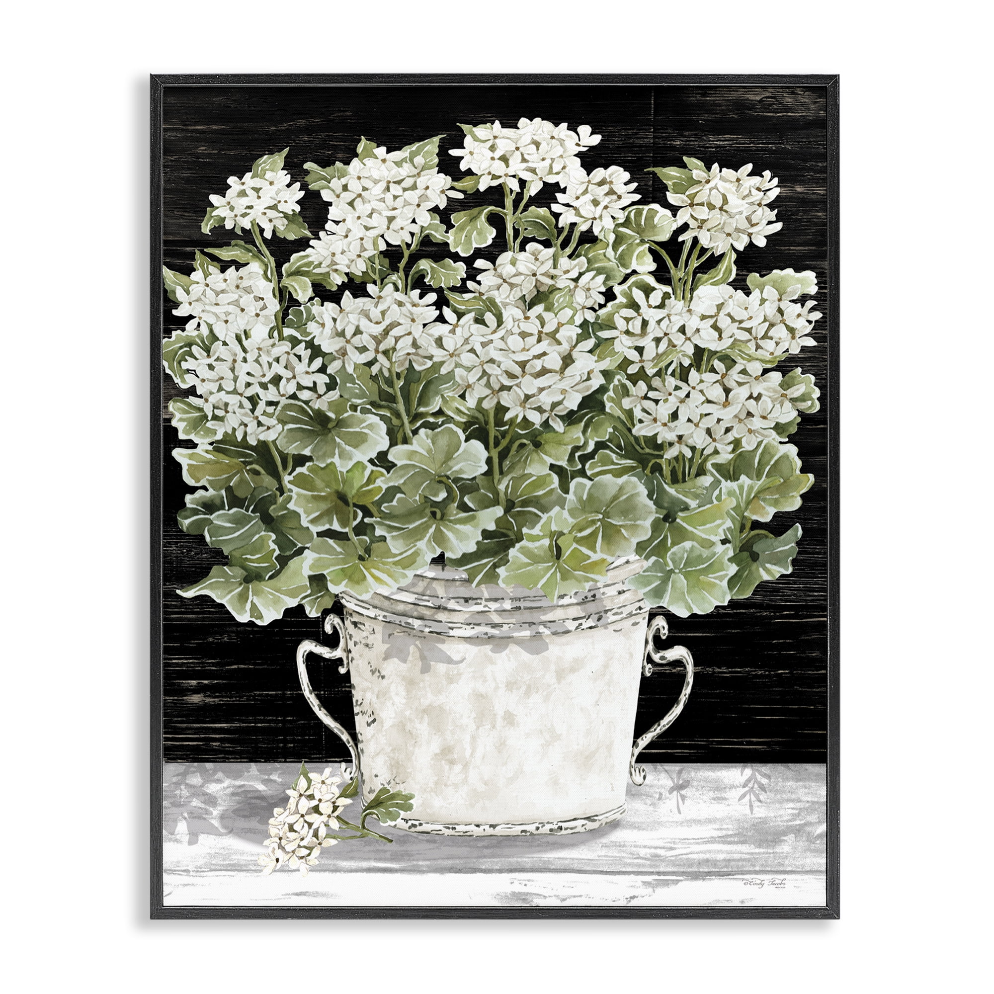 Stupell Industries Country Vase Baby's Breath Plants & Flowers Painting Black Framed Art Print Wall Art, 16 x 20