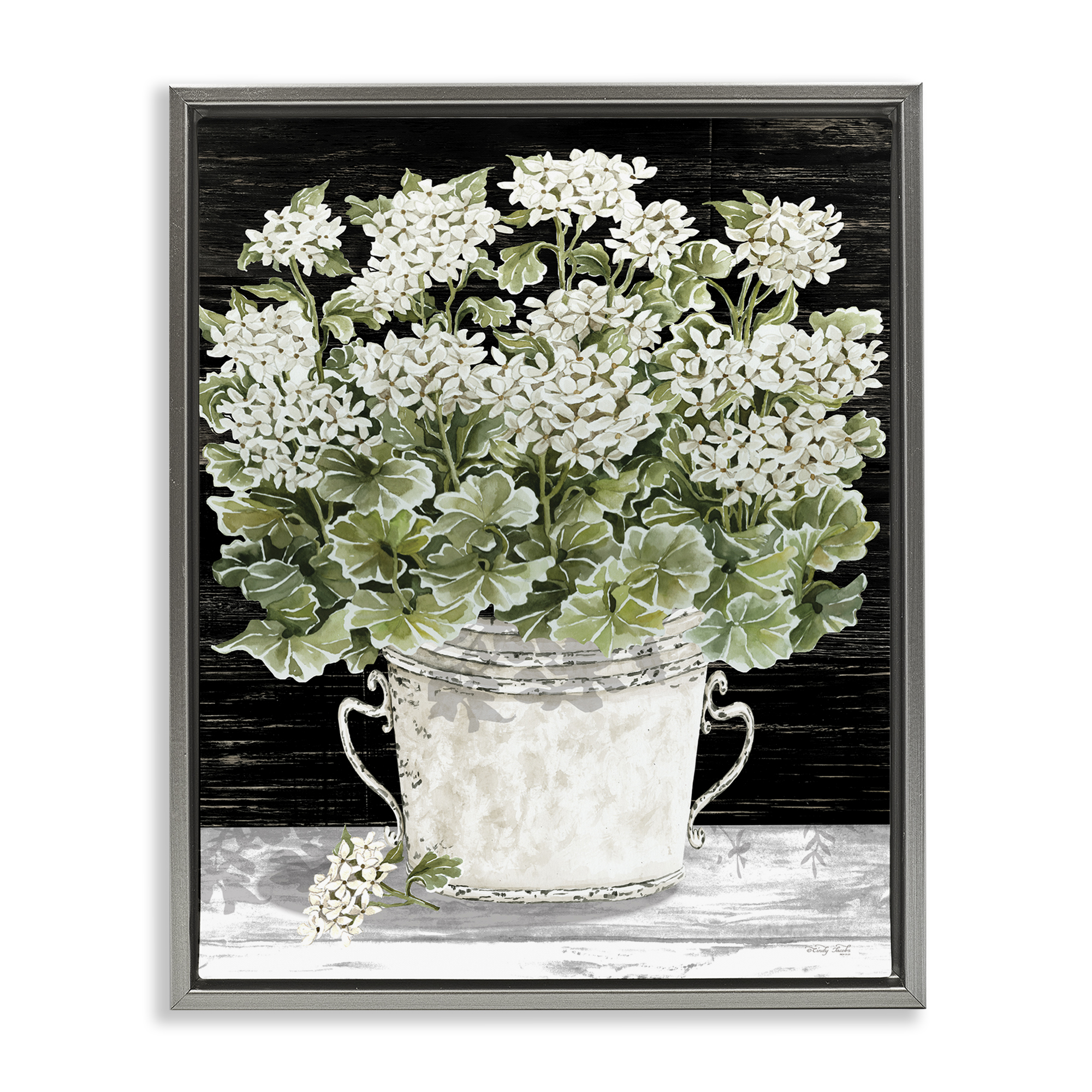 Stupell Industries Country Vase Baby's Breath Plants & Flowers Painting Gray Floater Framed Canvas Art Print Wall Art, 17 x 21