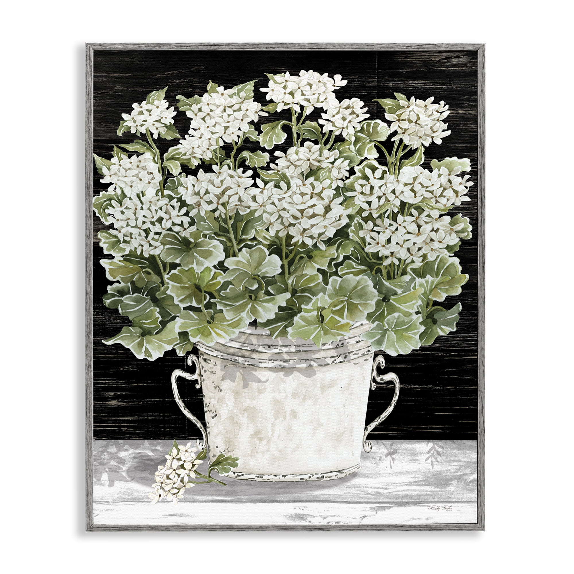 Stupell Industries Country Vase Baby's Breath Plants & Flowers Painting Gray Framed Art Print Wall Art, 16 x 20