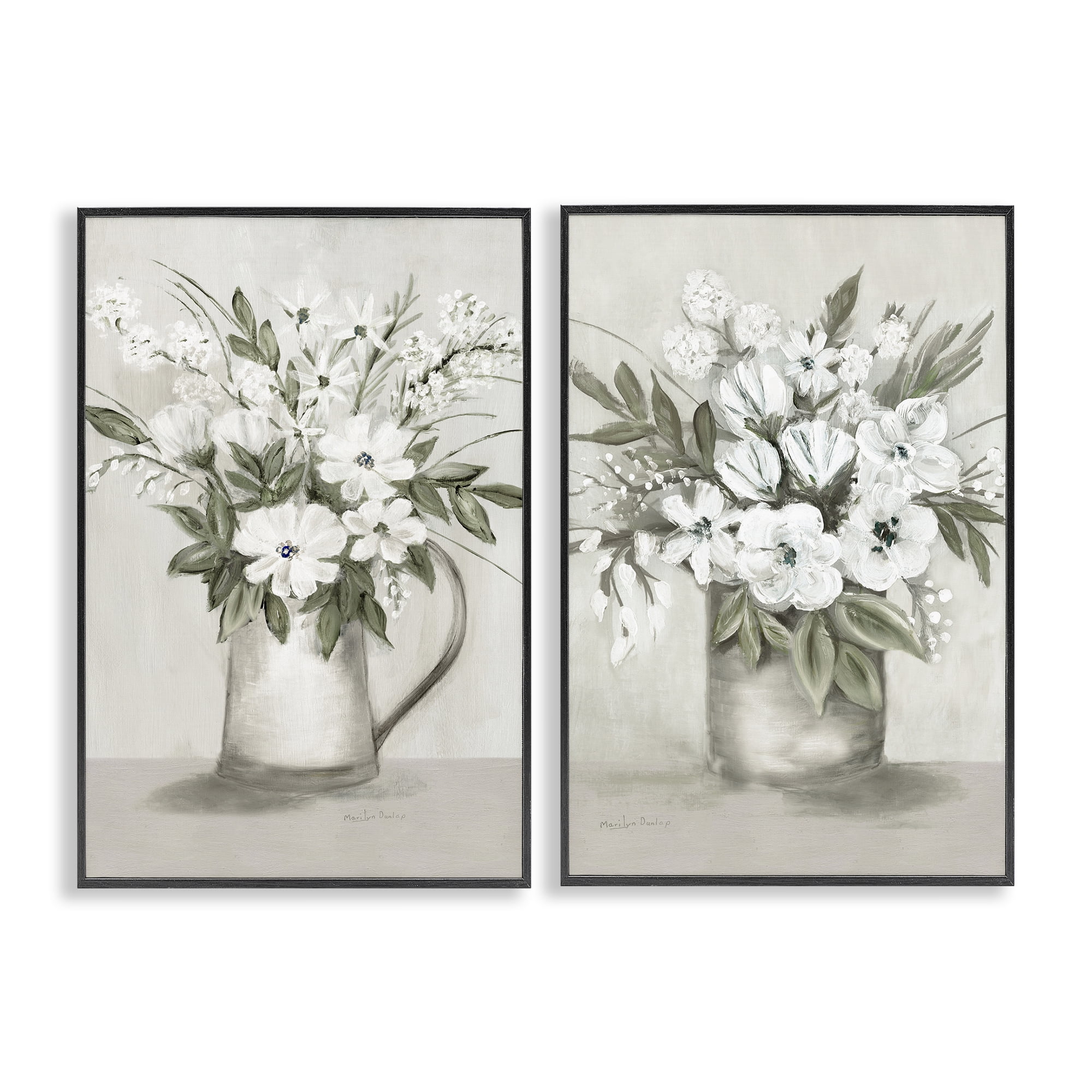 Stupell Industries Country Vases with Bouquets Plants & Flowers Painting Black Framed Art Print Wall Art, 16 x 24, Set of 2