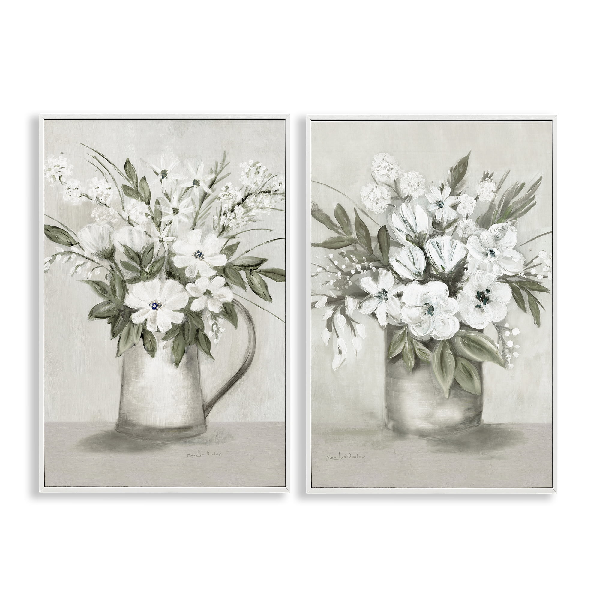 Stupell Industries Country Vases with Bouquets Plants & Flowers Painting White Framed Art Print Wall Art, 12 x 18, Set of 2
