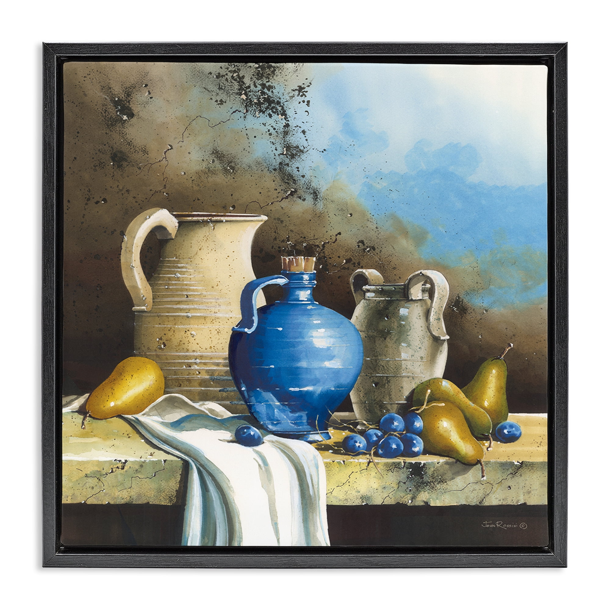 Stupell Industries Country Vineyard Still Life Food & Beverage Painting Black Floater Framed Canvas Art Print Wall Art, 25 x 25
