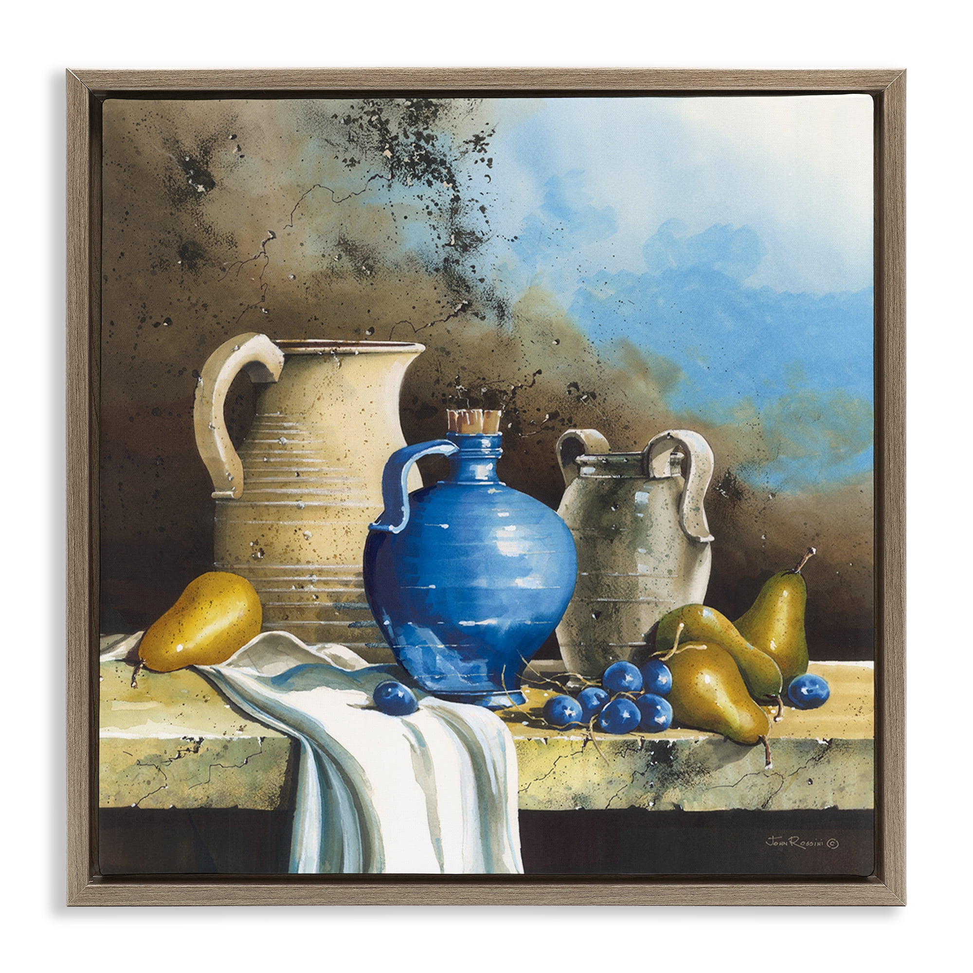 Stupell Industries Country Vineyard Still Life Food & Beverage Painting Brown Floater Framed Canvas Art Print Wall Art, 18 x 18