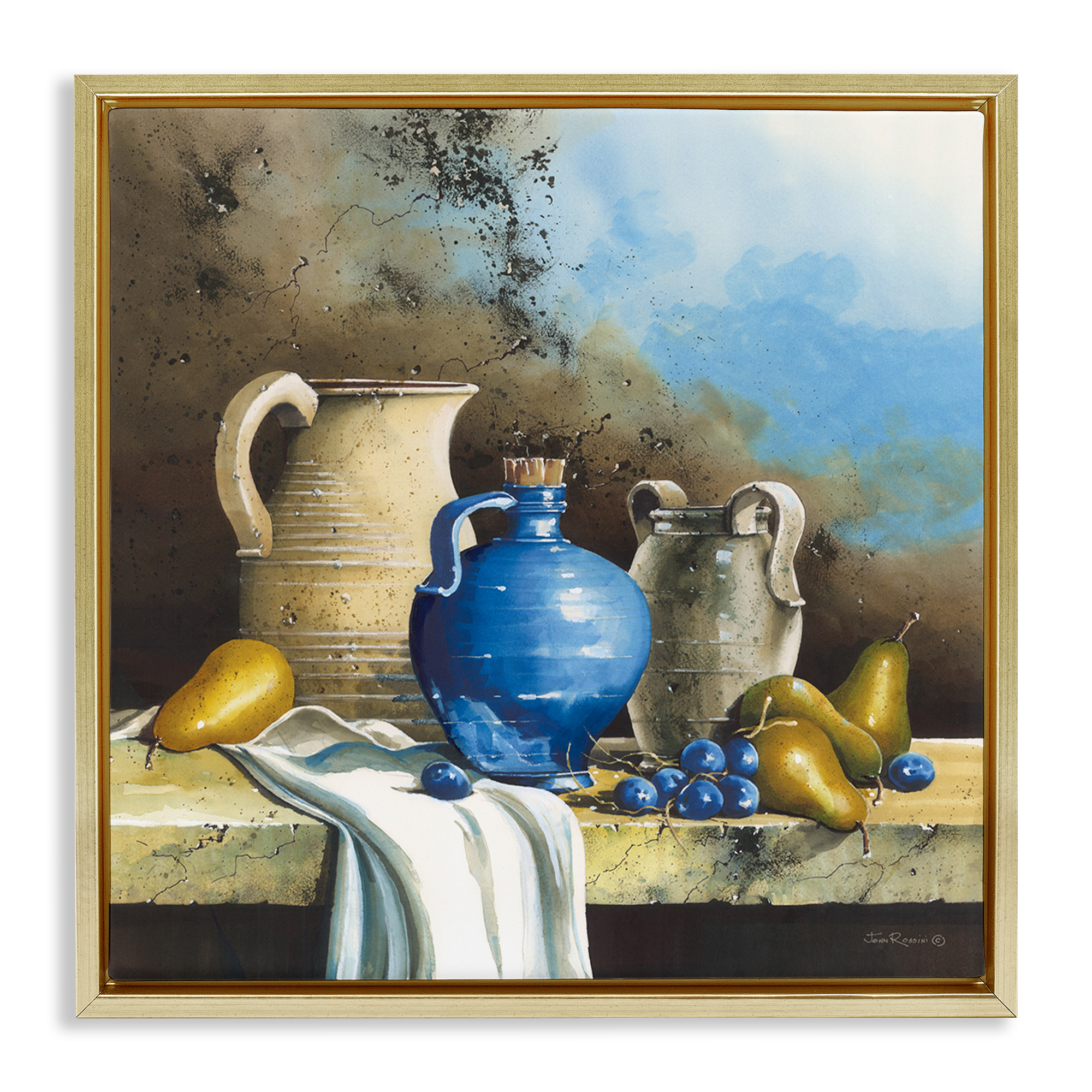 Stupell Industries Country Vineyard Still Life Food & Beverage Painting Gold Floater Framed Canvas Art Print Wall Art, 25 x 25