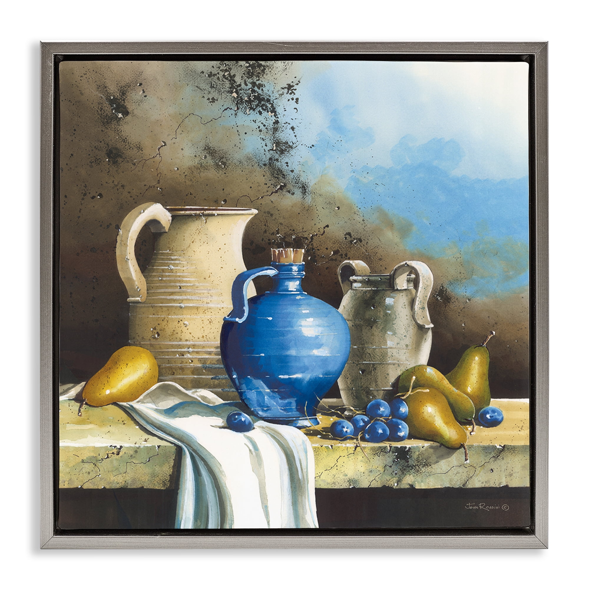 Stupell Industries Country Vineyard Still Life Food & Beverage Painting Gray Floater Framed Canvas Art Print Wall Art, 18 x 18
