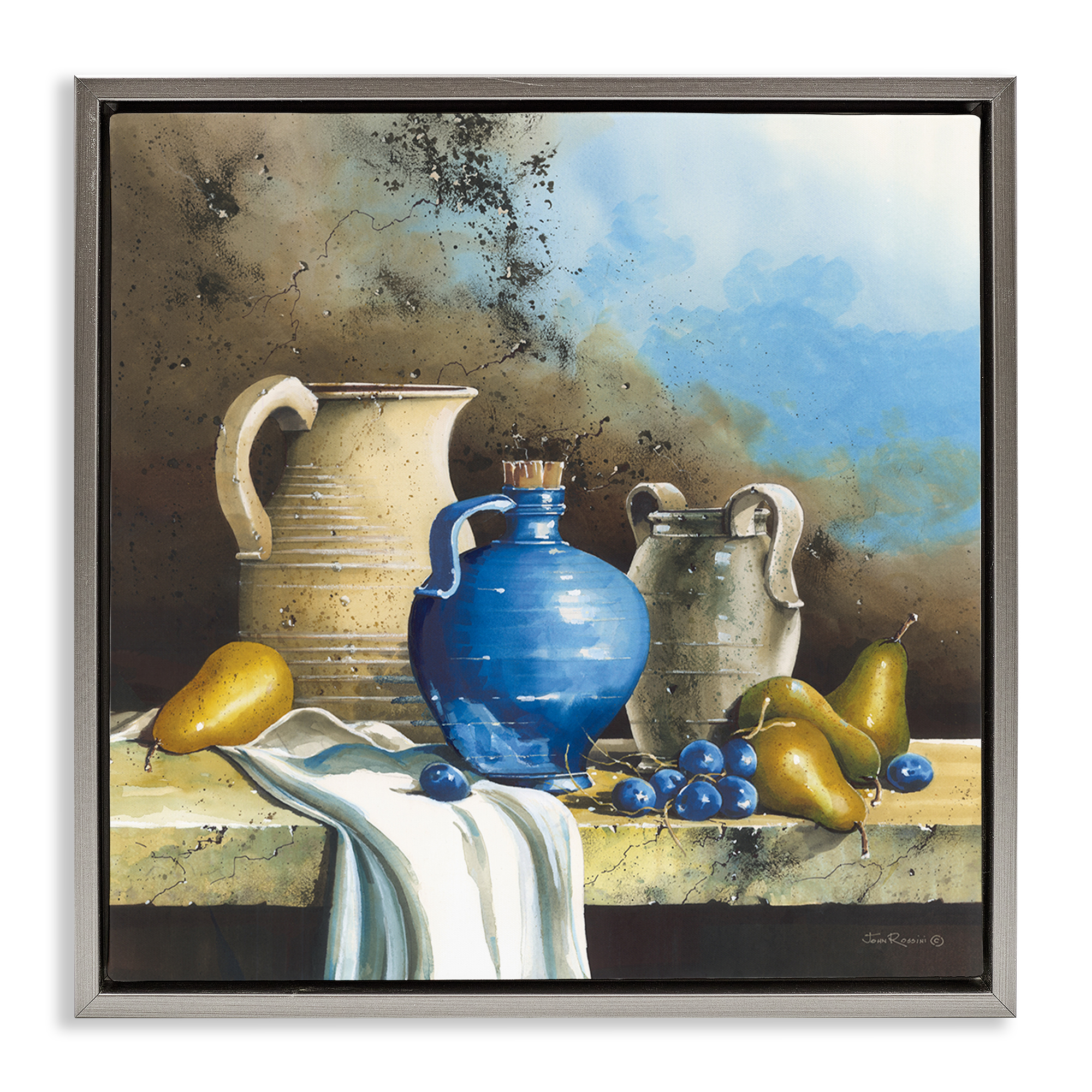 Stupell Industries Country Vineyard Still Life Food & Beverage Painting Gray Floater Framed Canvas Art Print Wall Art, 25 x 25