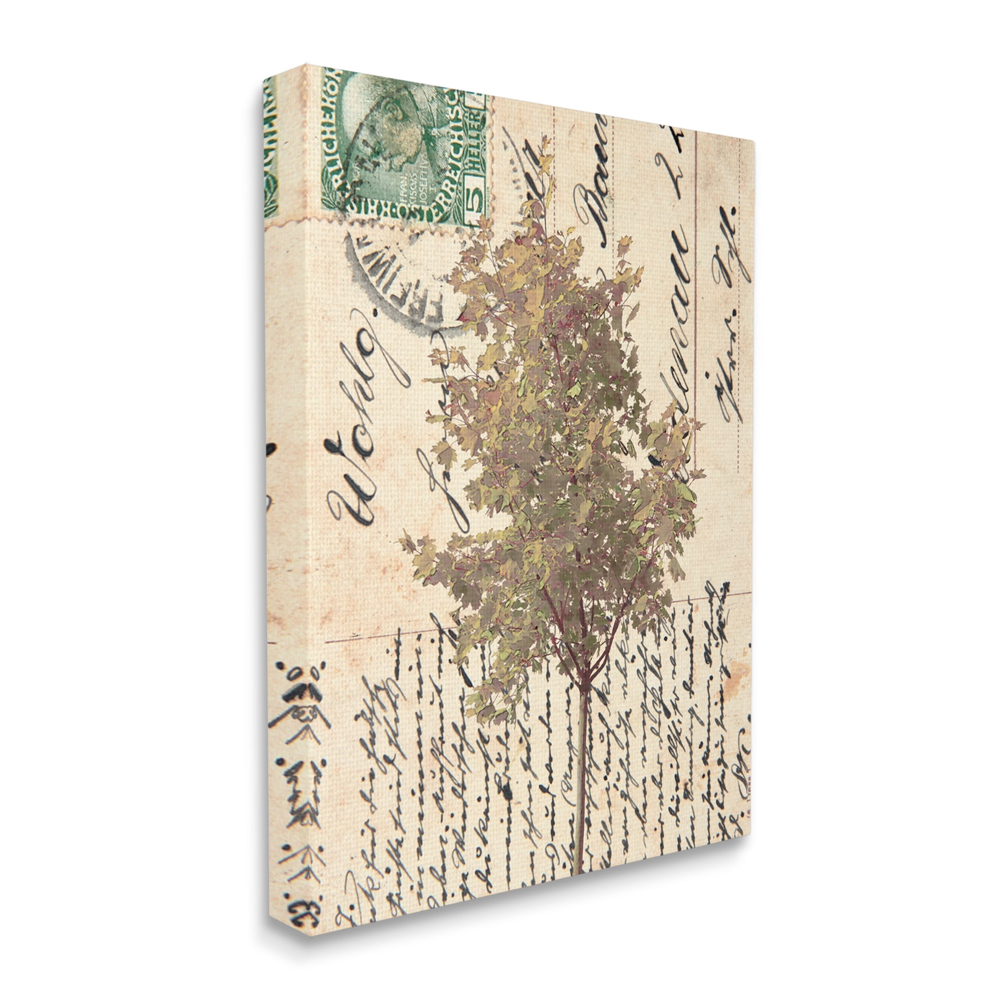 Stupell Industries Country Vintage Postal Card Autumn Tree Abstract Painting Gallery Wrapped Canvas Art Print Wall Art, 36 x 48