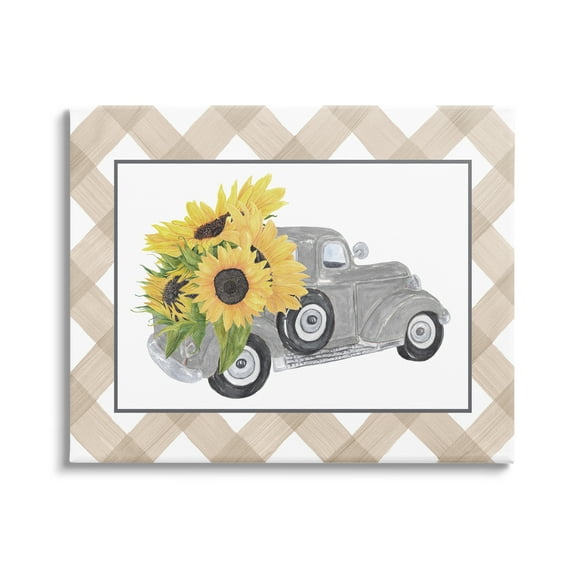 Stupell Industries Country Vintage Truck Carrying Sunflowers Plaid Border Graphic Art Gallery Wrapped Canvas Print Wall Art, Design by Lettered and Lined