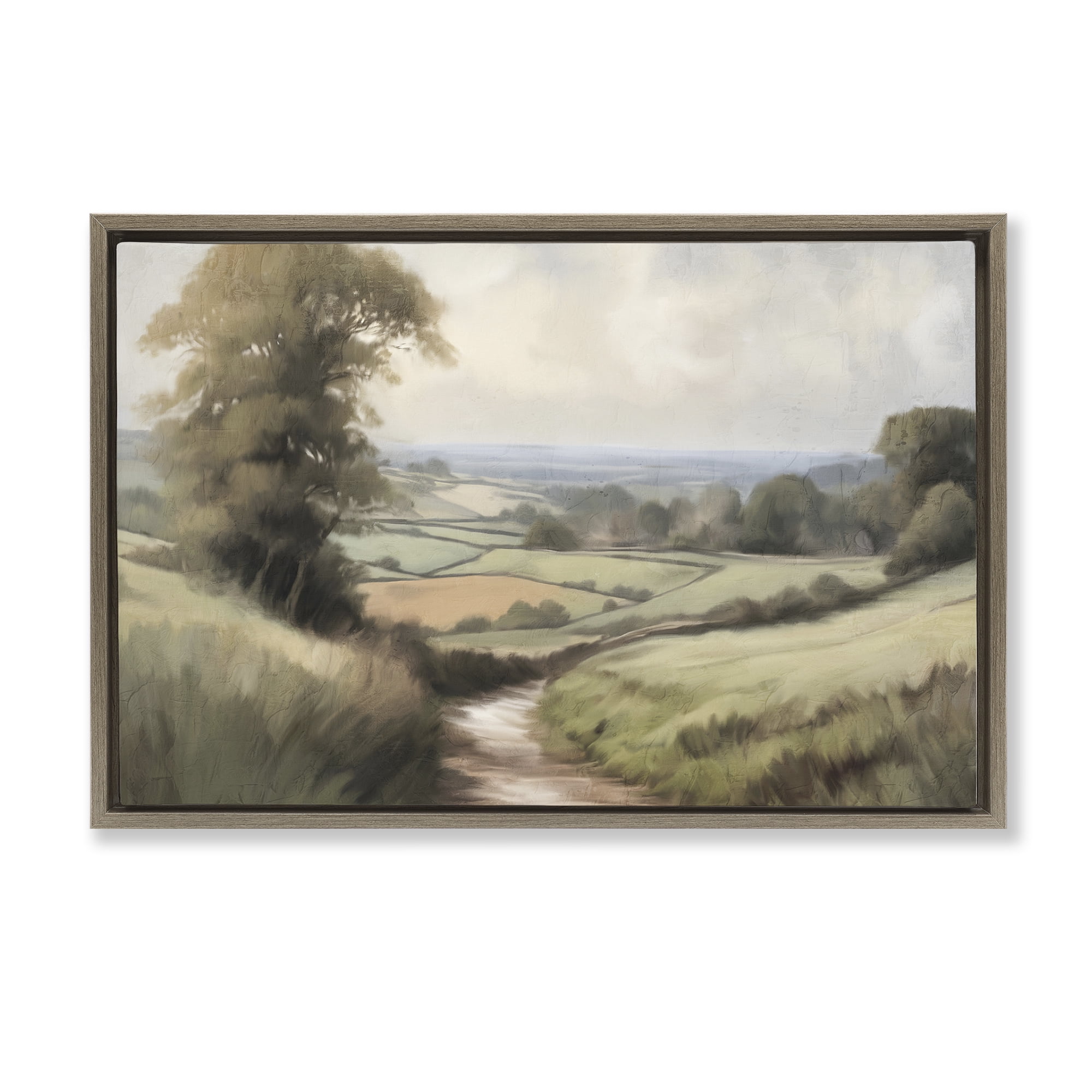 Stupell Industries Country Walk Path Landscape & Nature Painting Brown Floater Framed Canvas Art Print Wall Art, 25 x 17