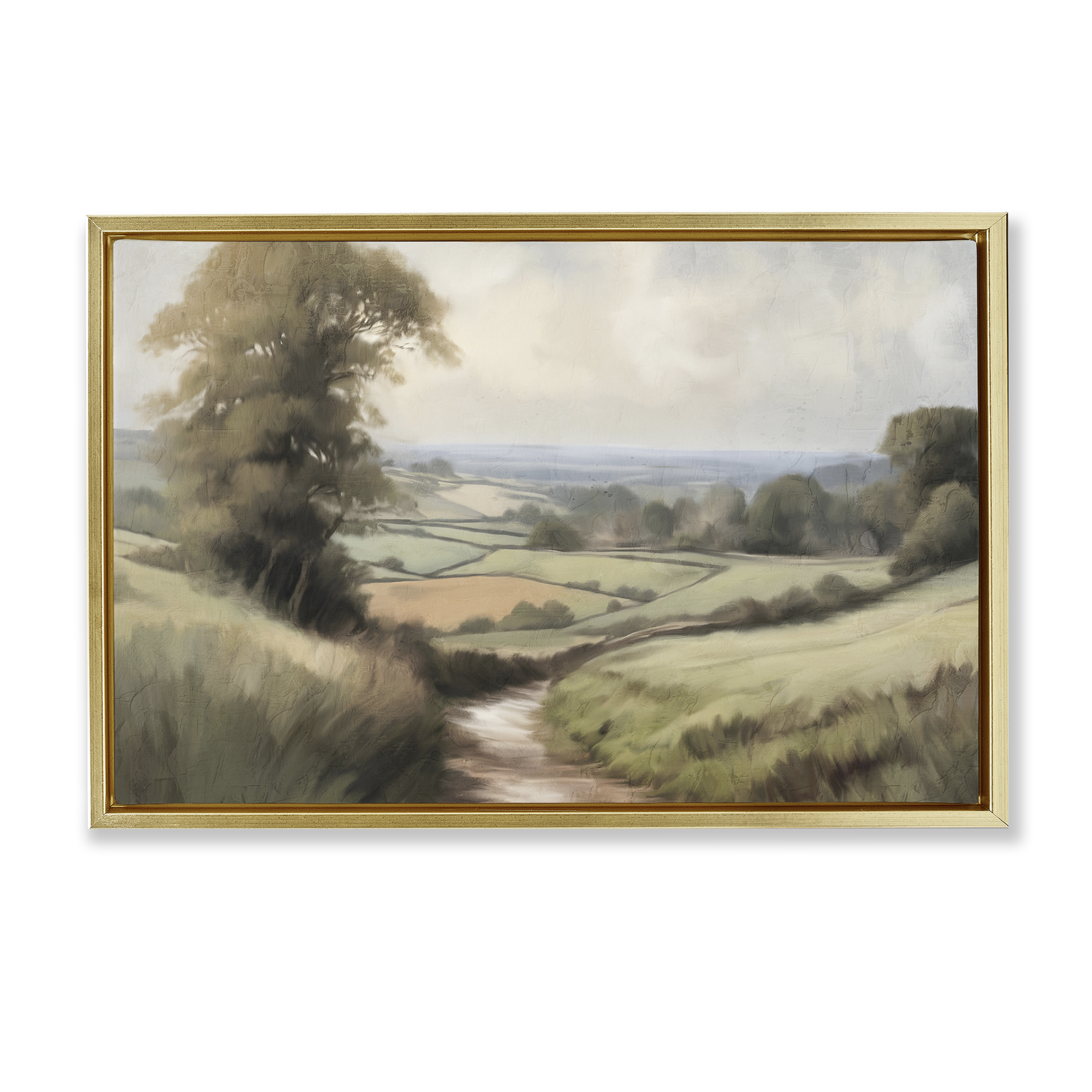 Stupell Industries Country Walk Path Landscape & Nature Painting Gold Floater Framed Canvas Art Print Wall Art, 25 x 17