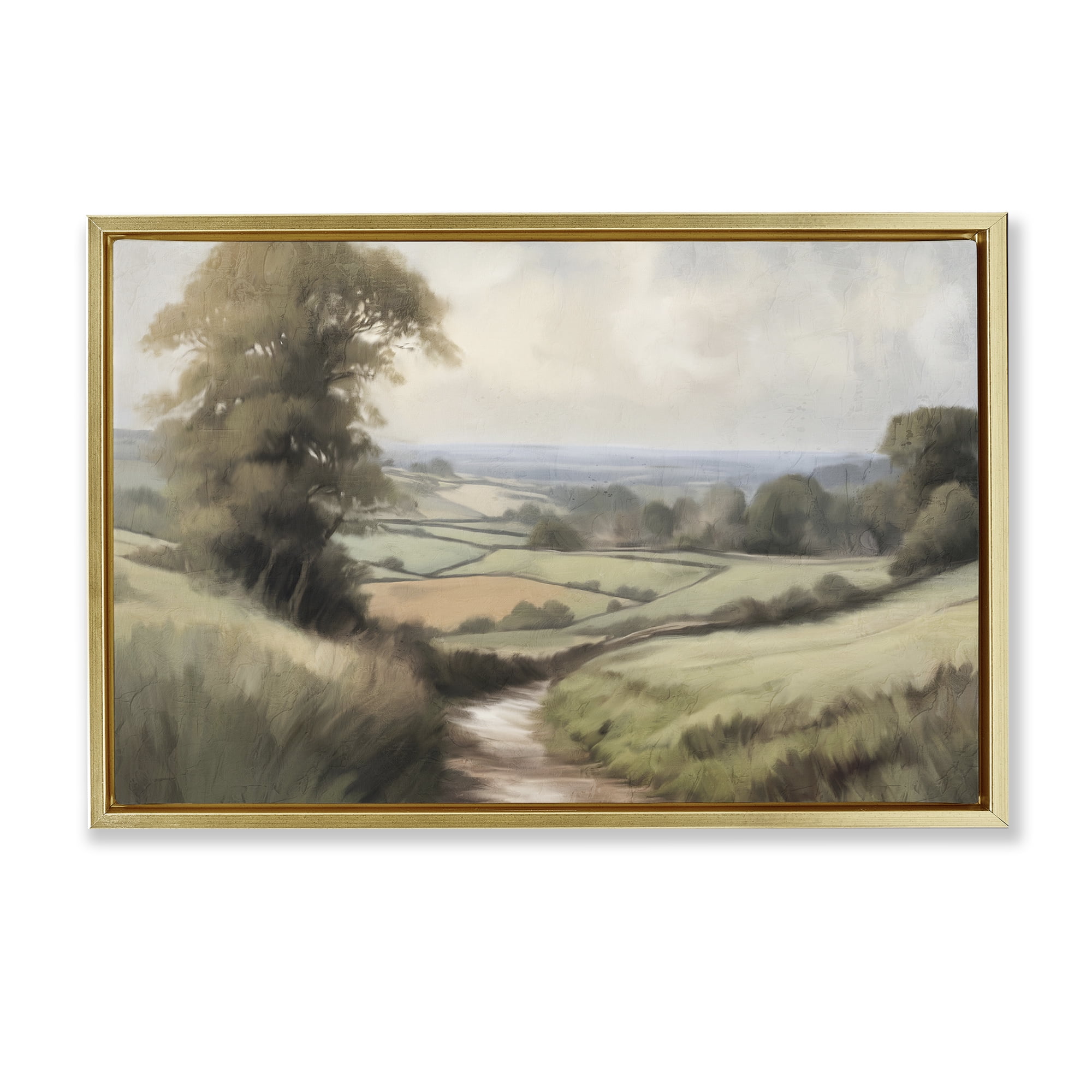 Stupell Industries Country Walk Path Landscape & Nature Painting Gold Floater Framed Canvas Art Print Wall Art, 31 x 21